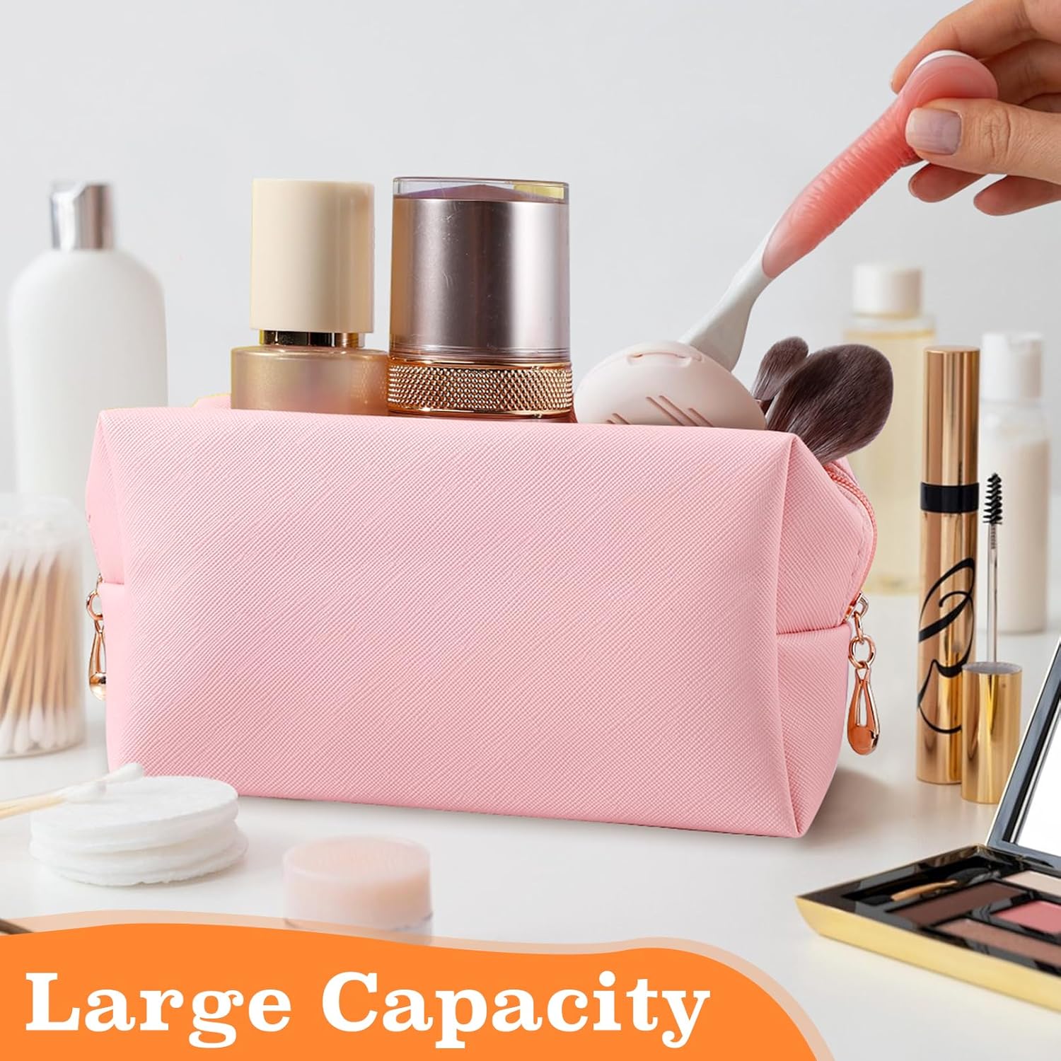 15Pcs Makeup Bag Bulk, PVC Leather Cosmetic Bag, Double Zippers Cosmetic Pouch, Waterproof Toiletry Bags, Plain Makeup Pouch Travel Bags for Women Party Gift Travel Storage Organizer, 5 Colors - Image 6