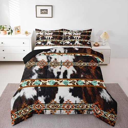 Erosebridal, Juego de edredón de piel de vaca, juegos de ropa de cama occidental, tamaño King, edredón con estampado de vaca de las tierras altas en