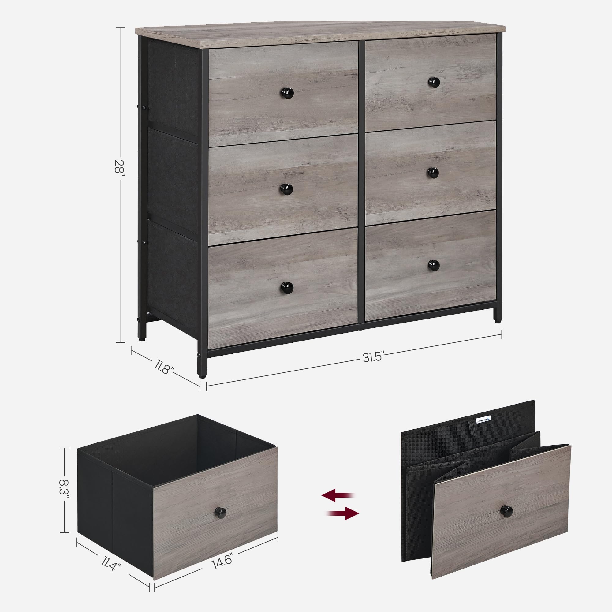 SONGMICS Dresser for Bedroom, Chest of Drawers, 6 Drawer