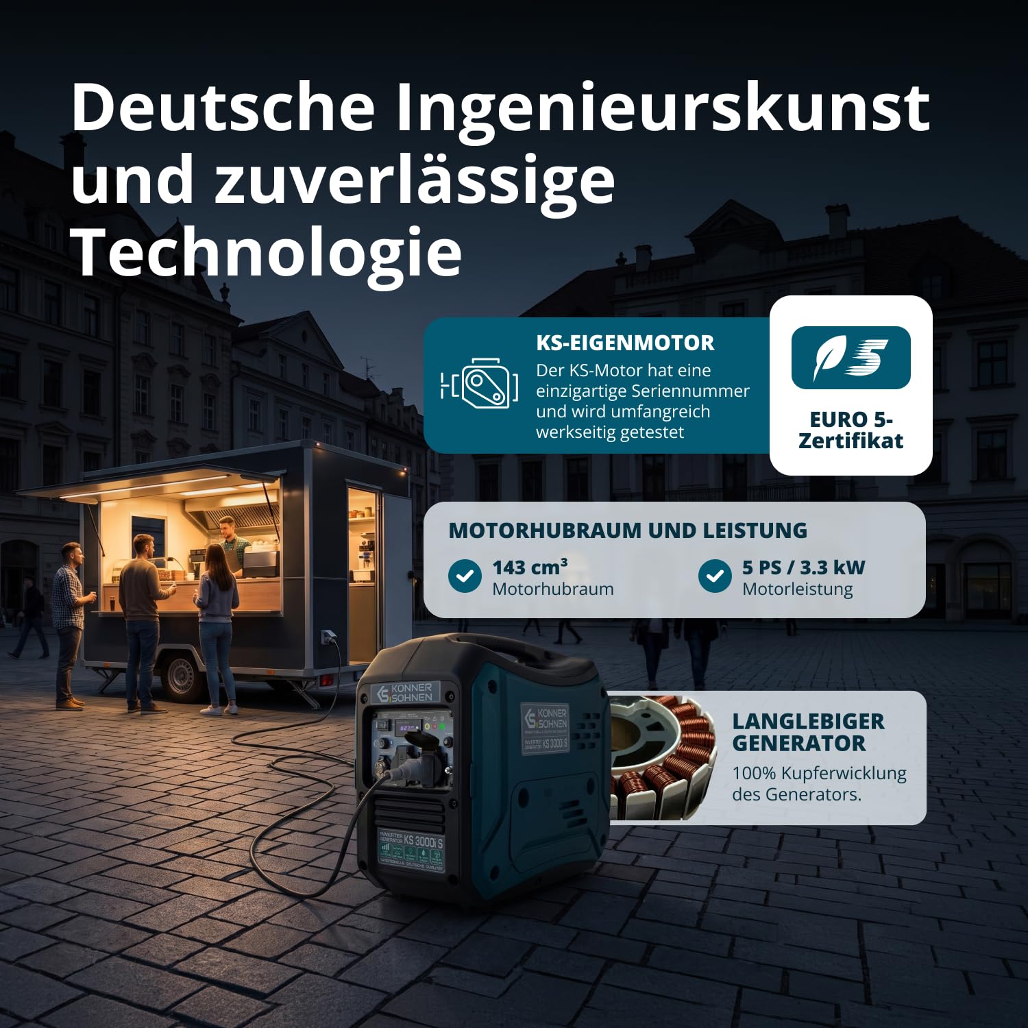 K&S Könner&Söhnen KS 3000i S - Générateur à essence à onduleur 3000W, générateur électrique à essence