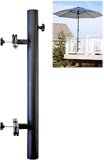 J&C Brands Patio Umbrella Holder | Outdoor Umbrella Base and Mount | Attaches to Railing Maximizing Patio Space and Shade (Black)