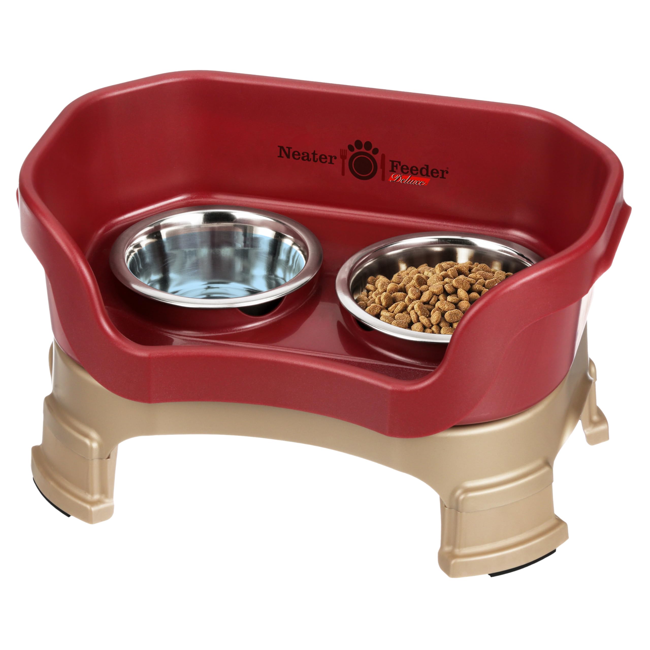 Neater Feeder Deluxe Mess-Proof Elevated Cat Bowls, 2 Height Adjustable (6” & 7.5”) No-Spill Raised Cat Bowl Stand, Whisker Friendly Stainless Steel