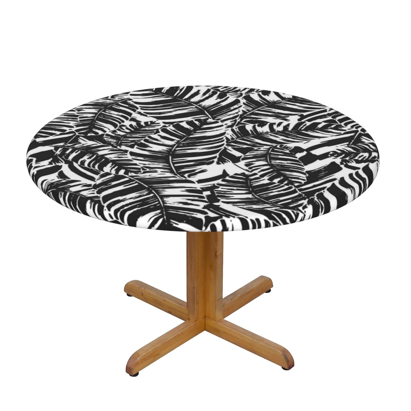 ESNAIUVCD Tropical Leaf print Waterproof Round Tablecloth,Outdoor Table Cloth with Elastic Edged, Elastic Tablecloth Wipeable, Garden Table Cloth Suitable for sizes 90cm-140cm