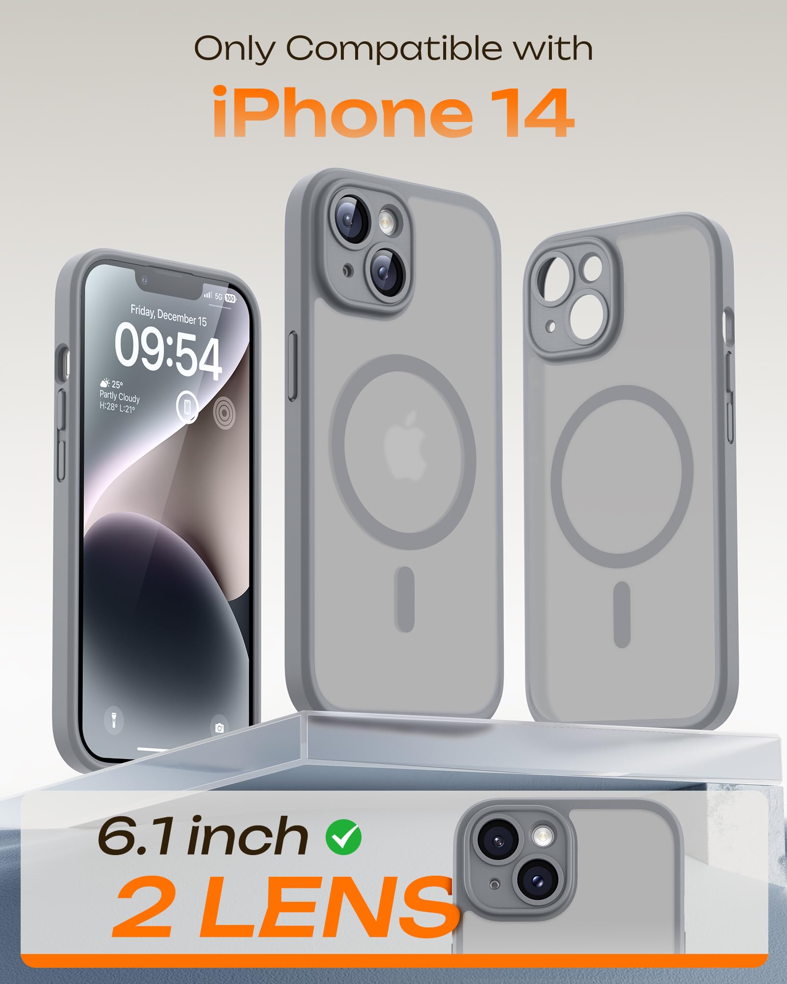 TOCOL Cover Magnetica per iPhone 14 6,1 Pollic, Compatibile con MagSafe, Protezione Fotocamera Integrata, Custodia Antiurto Traslucida Opaca, Titanio Grigio