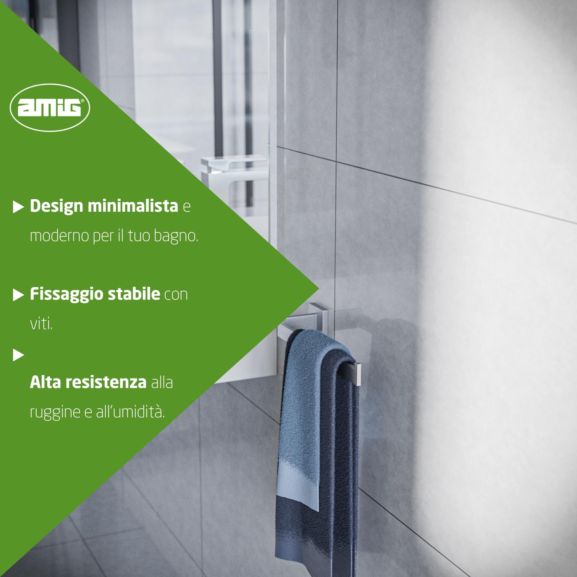 Portasciugamani Amig Adesivo Senza Viti Mod. Ea-2, 205x125 Mm, Acciaio Inox Oro Opaco Per Bagno