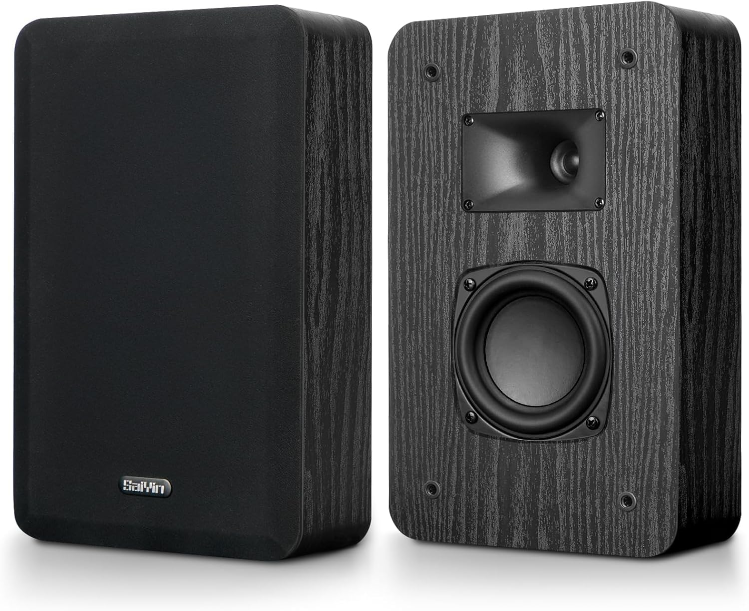 Saiyin Slim Wall Speakers (Pair),Wall Mount Surround Speakers,4 Ohms,3.5-Inch Woofer with Horn Tweeter, Home Theater Speaker for Living Room,Office,Kitchen