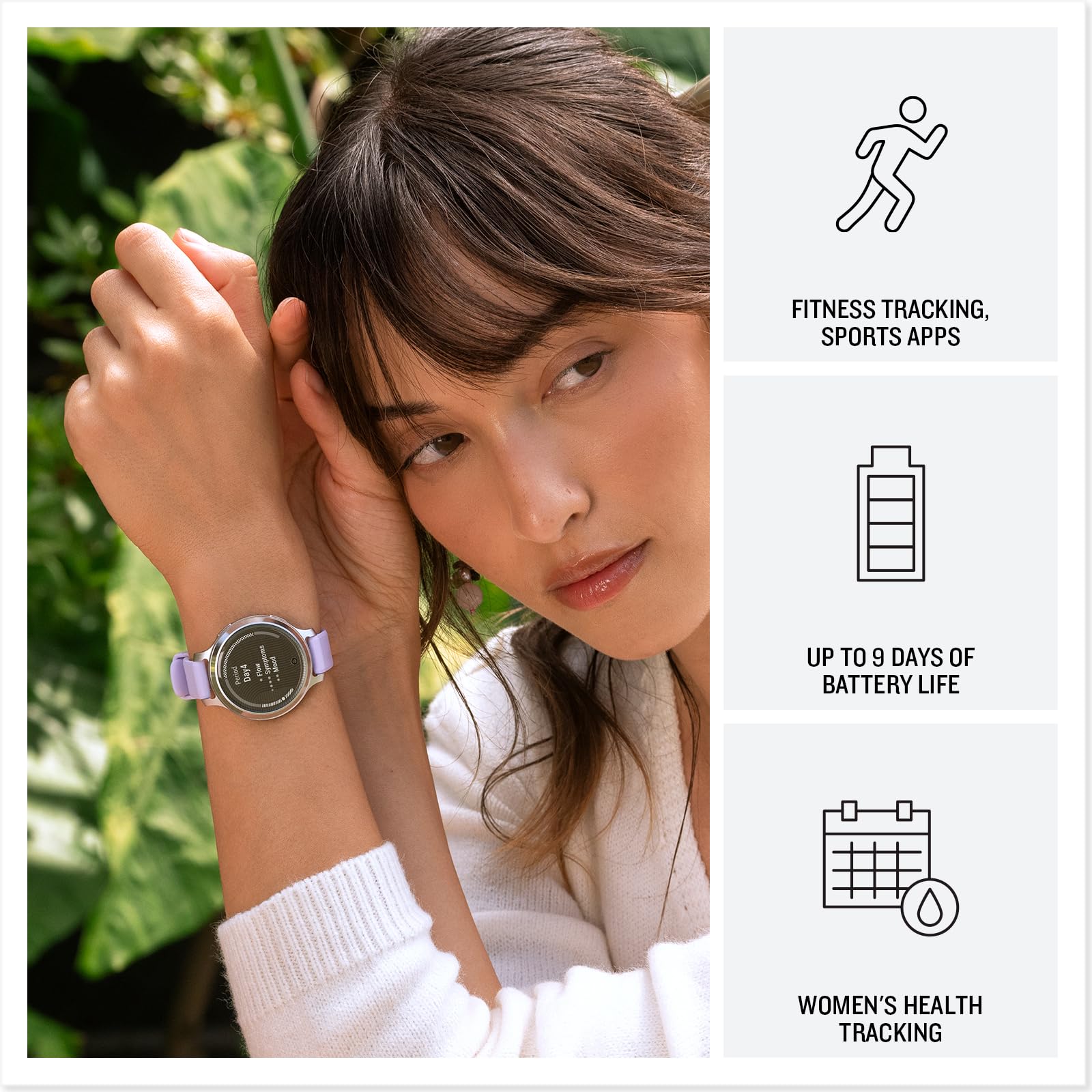 Garmin Lily® 2 Active, Small and Stylish Smartwatch, Built-in GPS, Hidden Display, Patterned Lens, Up to 9 Days Battery Life, Lunar Gold with Bone Silicone Band