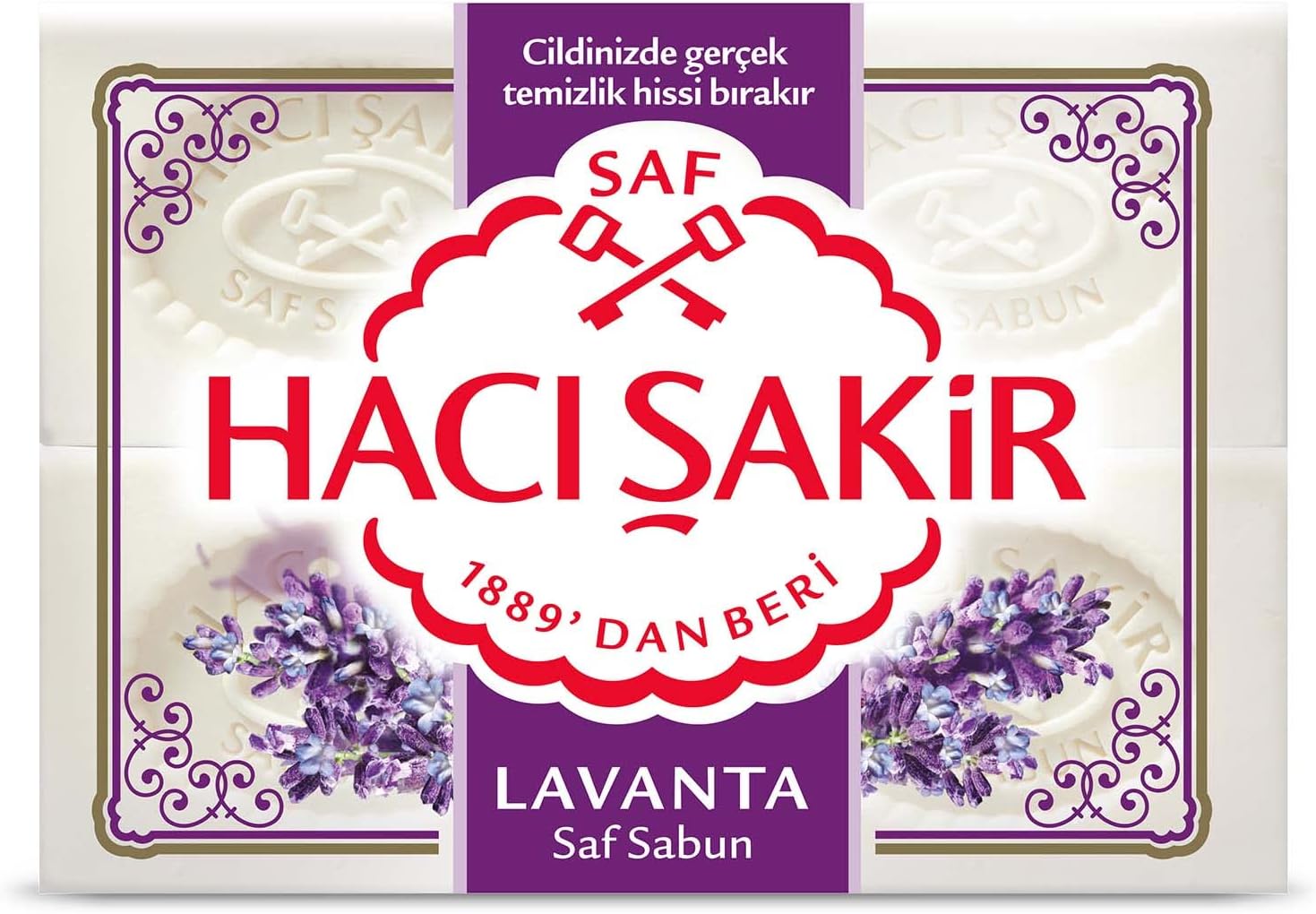 hacisakir Pure Soap with Lavender 4x150g Turkish, Pure and Natural (Set of 2, total 2lb (Lavender)