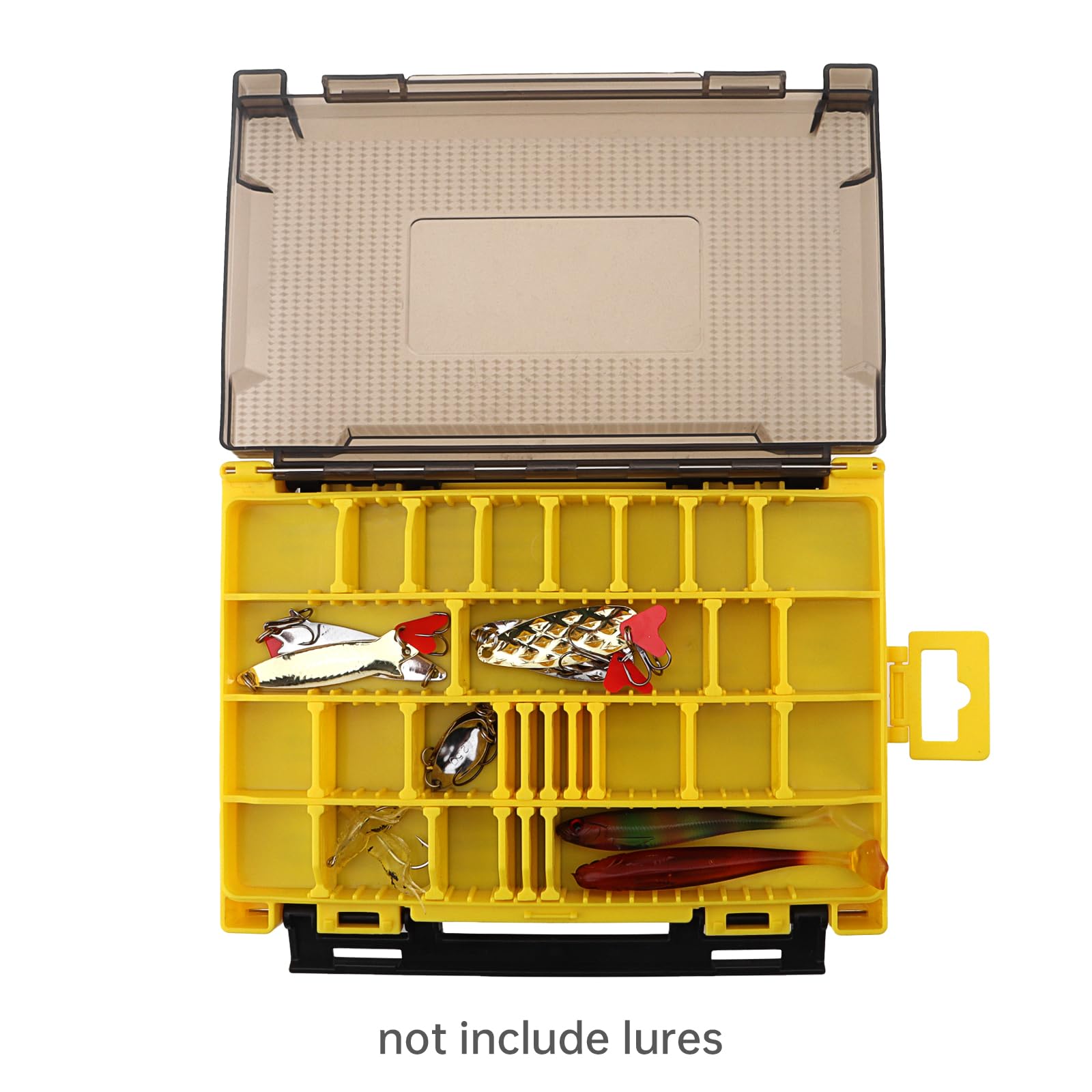 Caja organizadora doble cara para accesorios de pesca, 20,5 x 14,5 x 4,5 cm, con compartimentos y ranuras de esponja, translúcida y resistente al agua