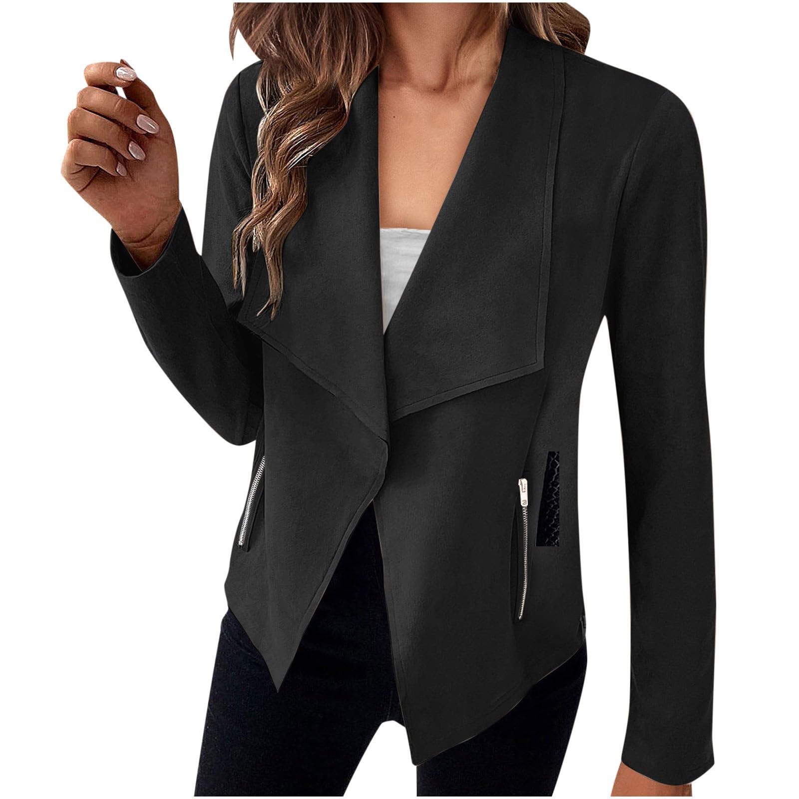 Sportlicher Blazer Damen, Blazer Lang Damen Elegant Langarm Elastisch Cardigan Casual Leicht V-Ausschnitt Blazer Kurzblazer Jacke EIN-Knopf Mit Stretch Und Reverskragen Damen Blazer