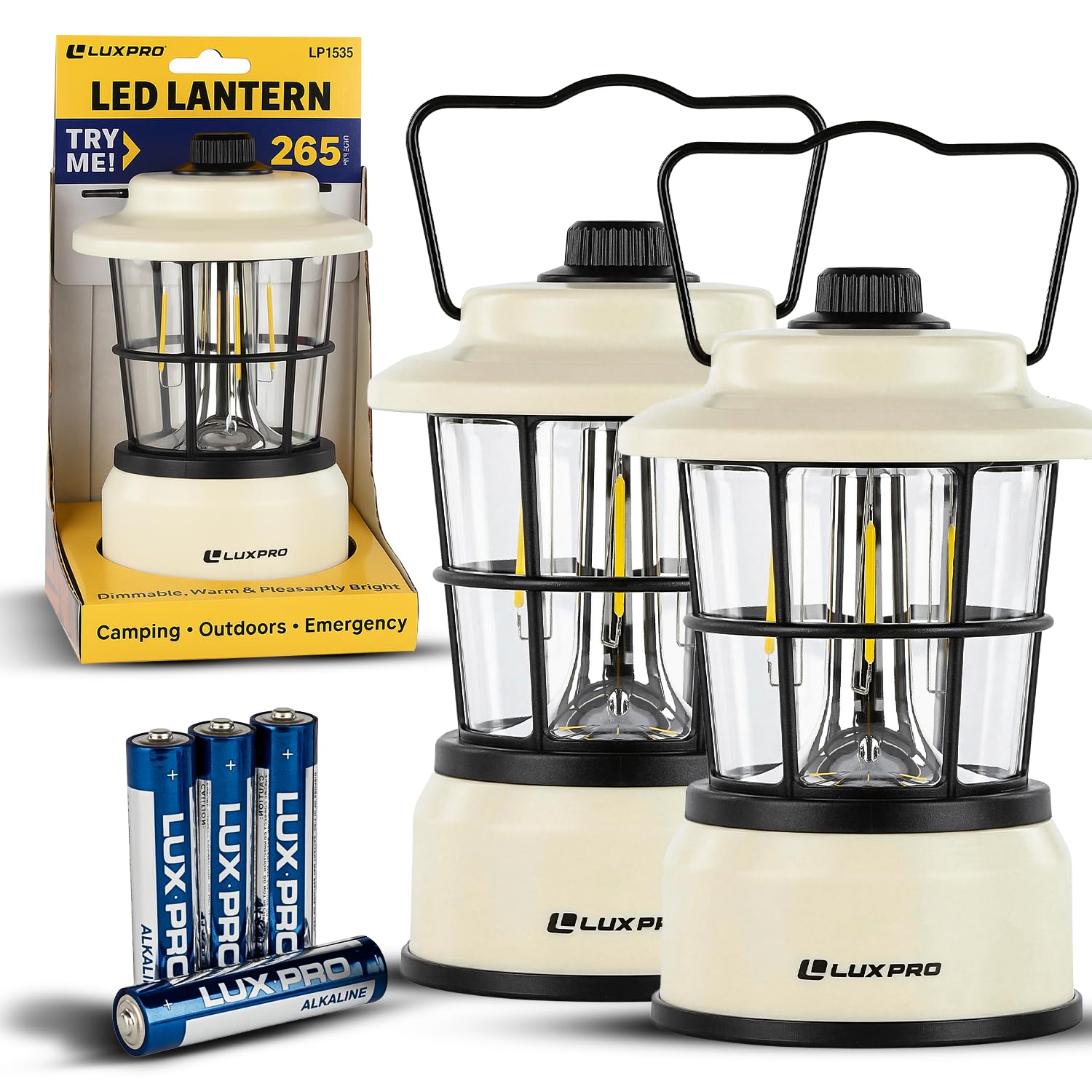LUXPRO Retro LED Lantern - Battery-Powered Emergency Lantern - Water Resistant - Bright LED Lamp for Indoor & Outdoor Use - Use for Tents, Hiking or