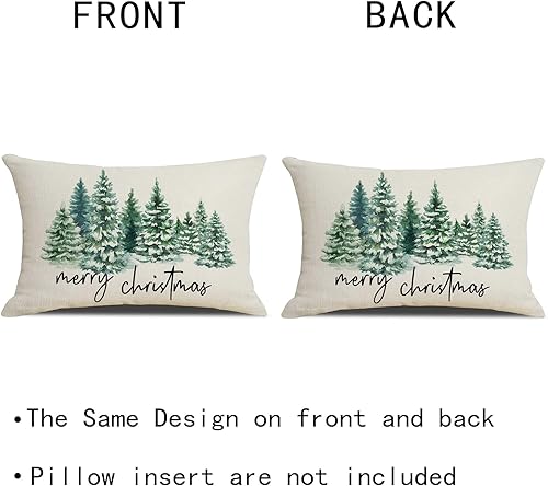 Miniatura 2 de Fundas de almohada de Navidad de 12 x 20 pulgadas, diseño de árbol de Navidad en acuarela, bosque natural, funda de cojín decorativo para vacaciones