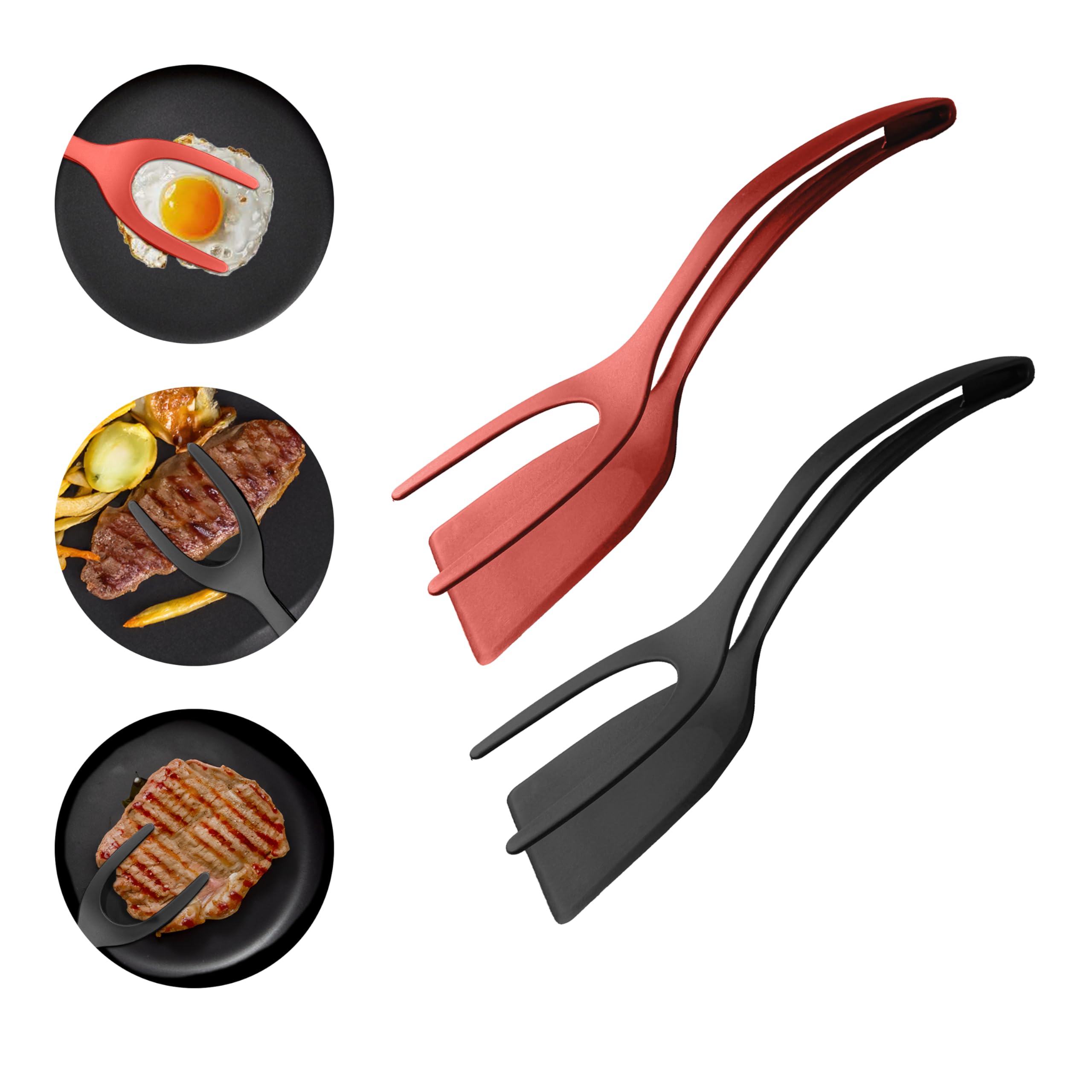 NYANO Egg Flipper Spatula: 2-in-1 Grip and Flip Design – Perfect Egg Spatula Flipper, Pancake Flipper, and Omelette Flipping Spatula, Ideal for Cooking and Baking. (Black and Red - 2 Pack)