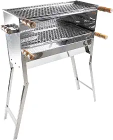 Churrasqueira Para Espetinho Inox a carvao Dobravel Portatil 60x25x90 Grelhas Inox Moeda