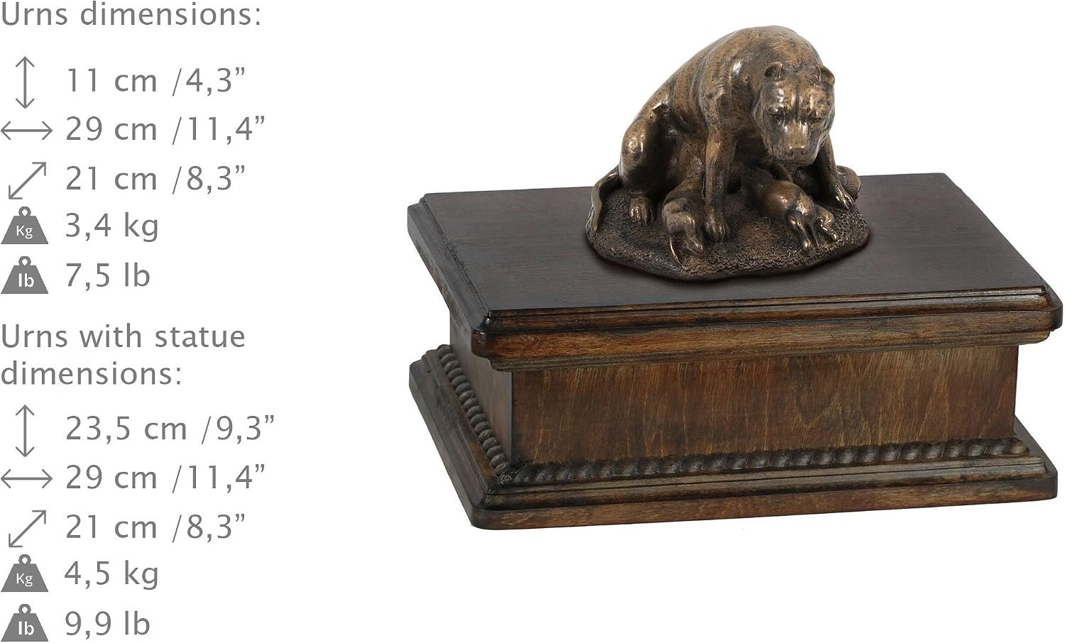 Art-Dog Custom Dog Mama Sitting Statue Memorial Urn - Handmade Cold Cast Bronze on Birch Base – Sturdy and Stylish Urn for Dog’s Ashes – 24,5x29x21cm – 5l – Staffordshire Bull Terrier I