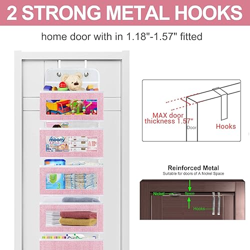 Miniatura 6 de homyfort Organizador para colgar sobre la puerta con 5 bolsillos grandes, 10 bolsillos laterales de malla, 5 estantes extra grandes y resistentes,