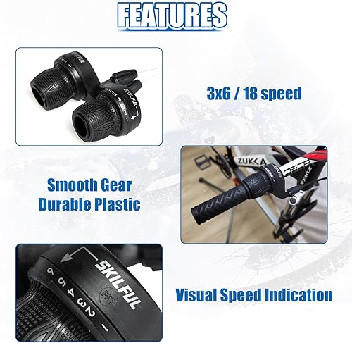 Miniatura 2 de MEGHNA Palanca de cambio de 18 velocidades para bicicleta, palanca de cambios giratoria de 3 x 6 pulgadas, palanca de cambios izquierda y derecha,