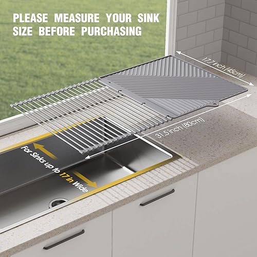 Miniatura 7 de NiHome Escurridor mediano 2 en 1 enrollable de platos y utensilios con alfombrilla de silicona, diseño antideslizante a prueba de calor con drenaje