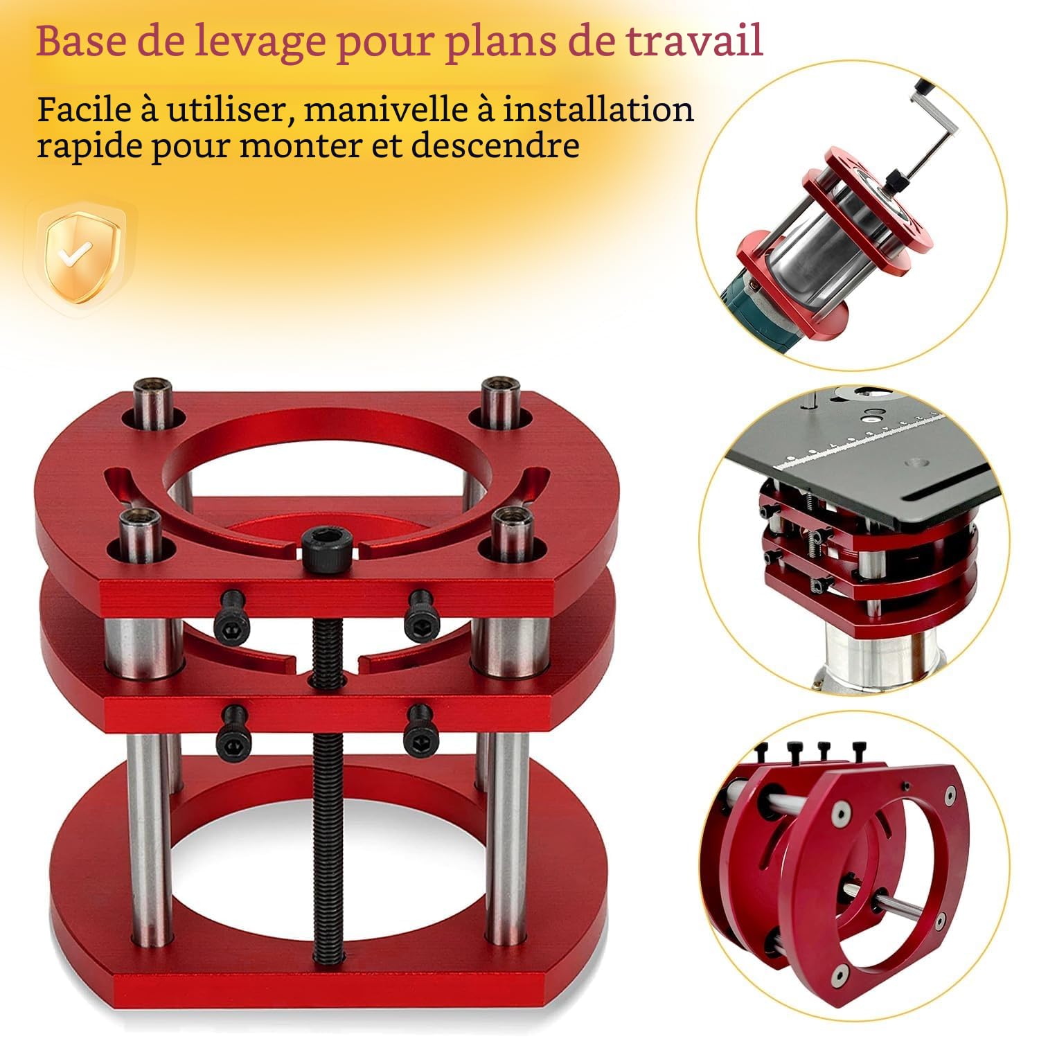 Kit défonceuse Sur Table Aluminium, 65 mm De DiamèTre Défonceuse Sous Table Routeur Lift, Table Défonceuse Kit pour Rainures Et Bordures De Table (Aluminium-Argent)