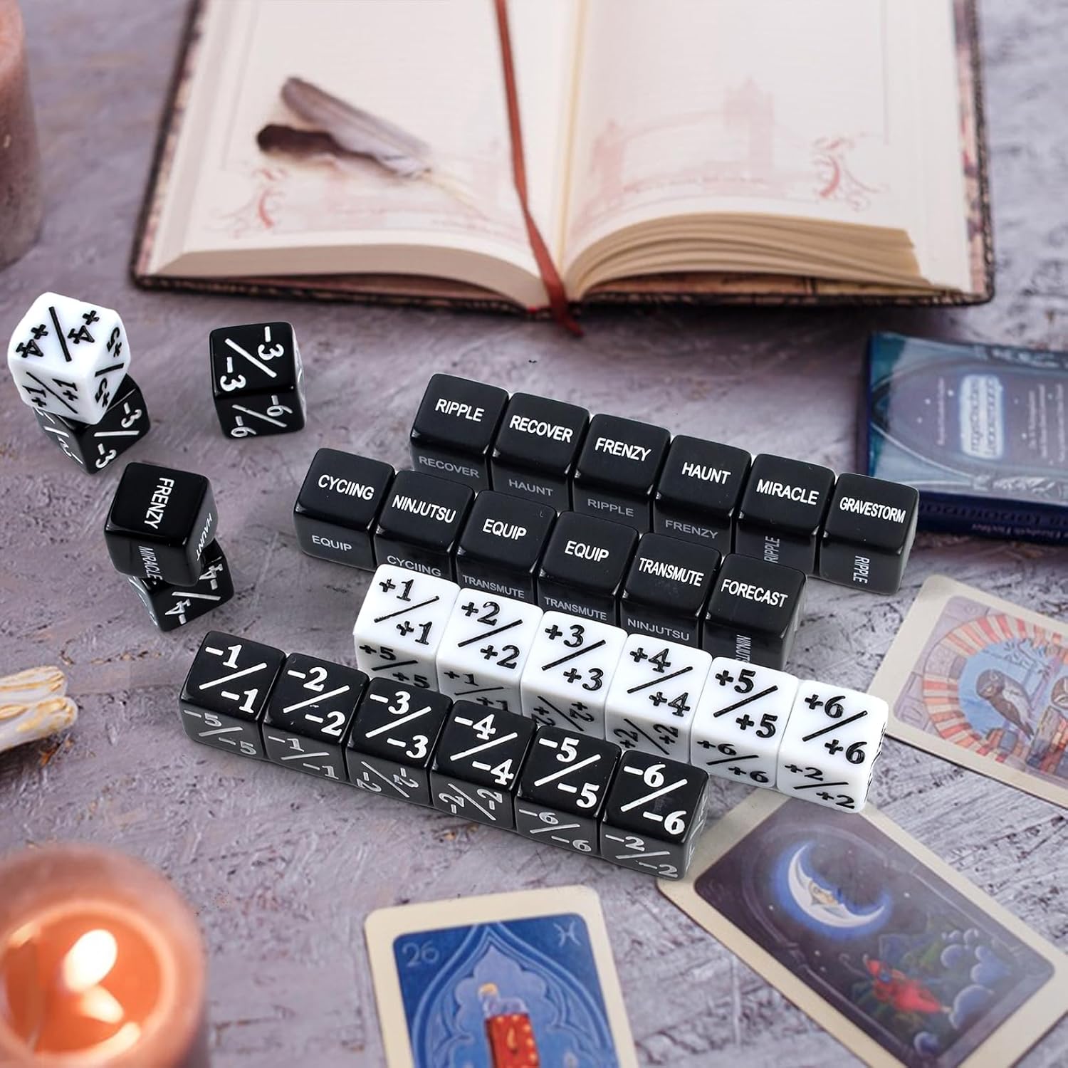 48 Pieces Abilities Keywords Counter Dice,MTG Life Counter 1/+1,Creature Stats Buff Tokens Dice,MTG Dice Set for MTG, TCG, Card Games Accessories