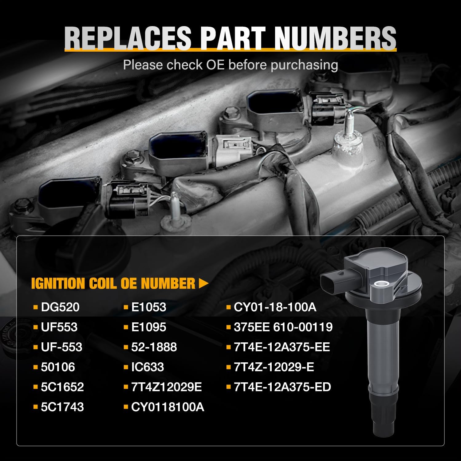 Nilight Ignition Coil Pack Fit for Ford Edge Explorer F150 Flex Taurus Lincoln MKS MKT MKZ Mazda 6 CX-9 Mercury Sable 3.5L 3.7L V6 2007 2008 2009 2010 2011-2016 OE# UF553 DG520 Ignition Coils Set of 6