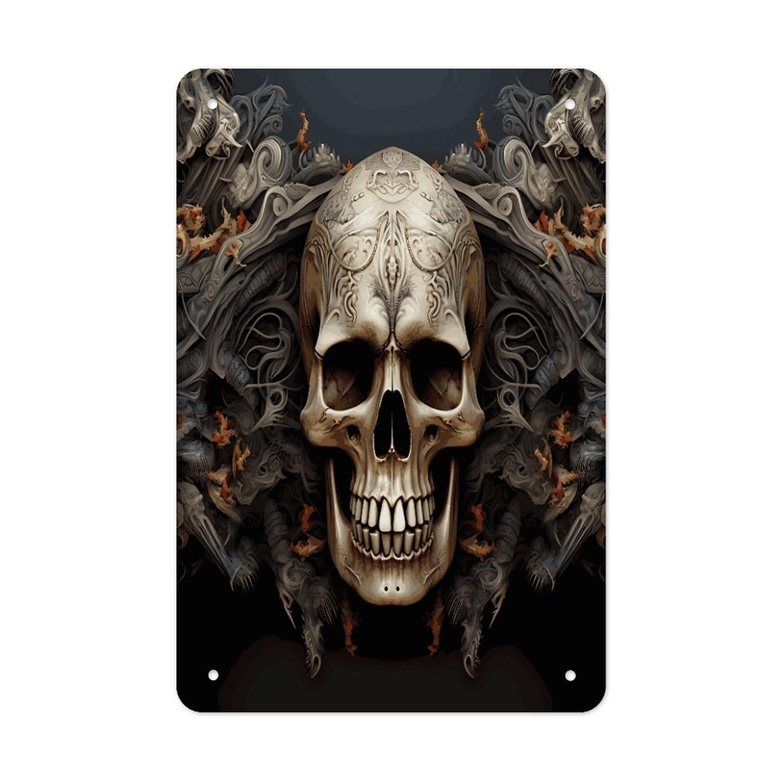 LDGSUPH Skulls Wall Art Prints Folded Edge Iron Sheet Painting with Holes for Wall Prints Decorative Picture Metal Signboard Decor Painting for Outdoor Indoor Wall Decor