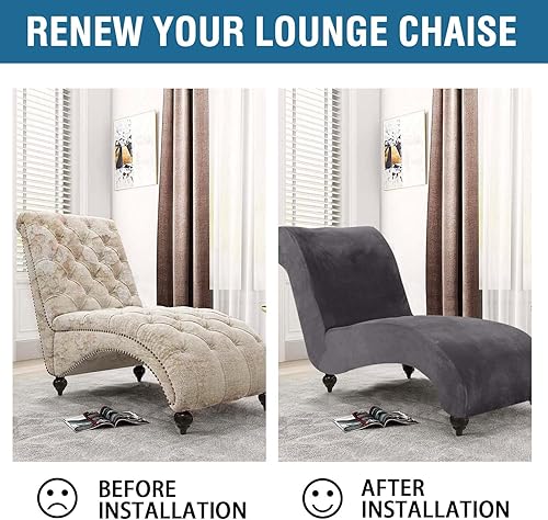 Miniatura 6 de H.VERSAILTEX Funda de Terciopelo para Chaise Lounge, Funda de Chaise sin Brazos de Lujo para Sala de Estar, Lavable a Máquina, Gris
