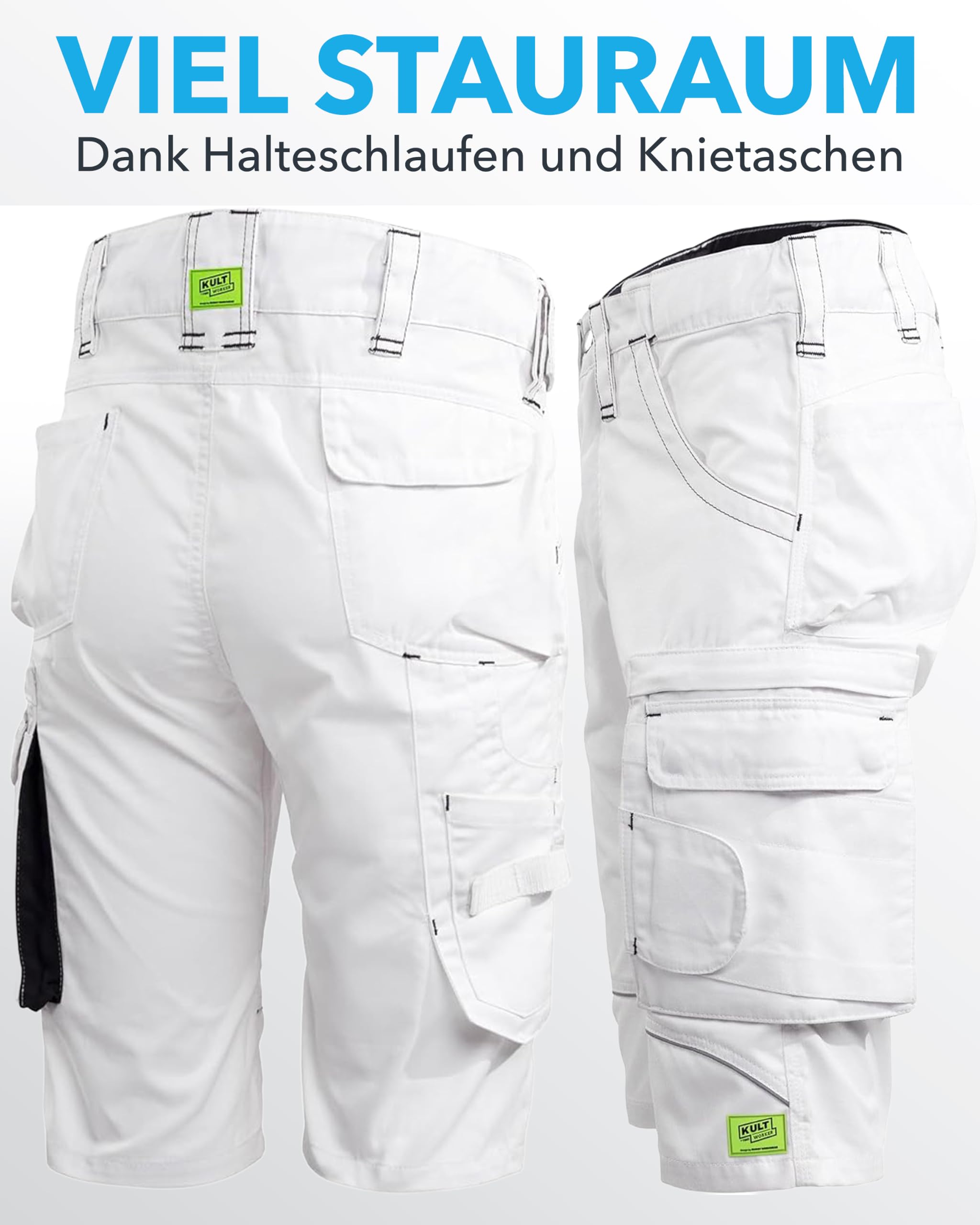 TMG | Kurze Arbeitshose Herren, Gerader Schnitt, Arbeitsshorts Kultworker, Stretchbund, Werkzeugtasche, versch. Farben