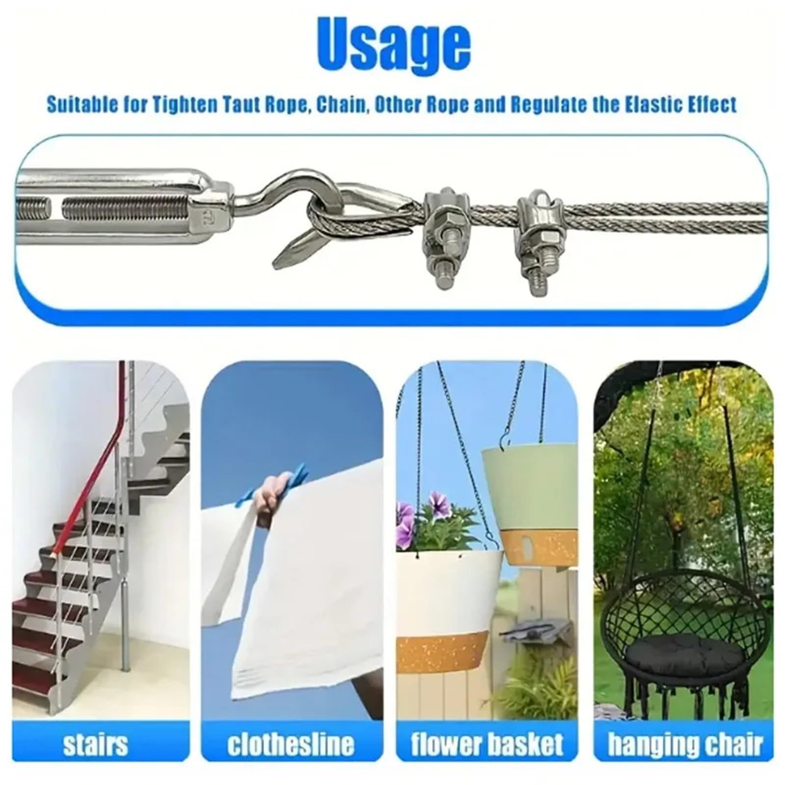5/10 pezzi di tenditore for cavi metallici da giardino regolabili, for con fibbia for impieghi gravosi, in acciaio inossidabile Tenditori(10PCS,M6)