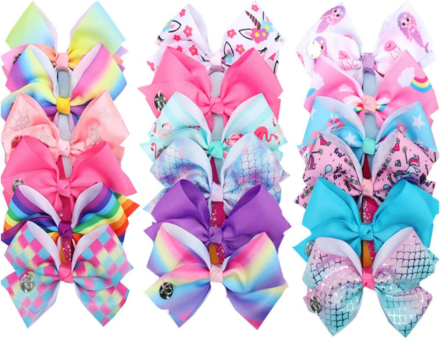 18pcs Hair Bows for Girls - 5 Inch Large Bow Alligator Clips for Girls Unicorn Rainbow Ribbon Colorful Hair Accessories for Toddler Teens Kids(18PCS)
