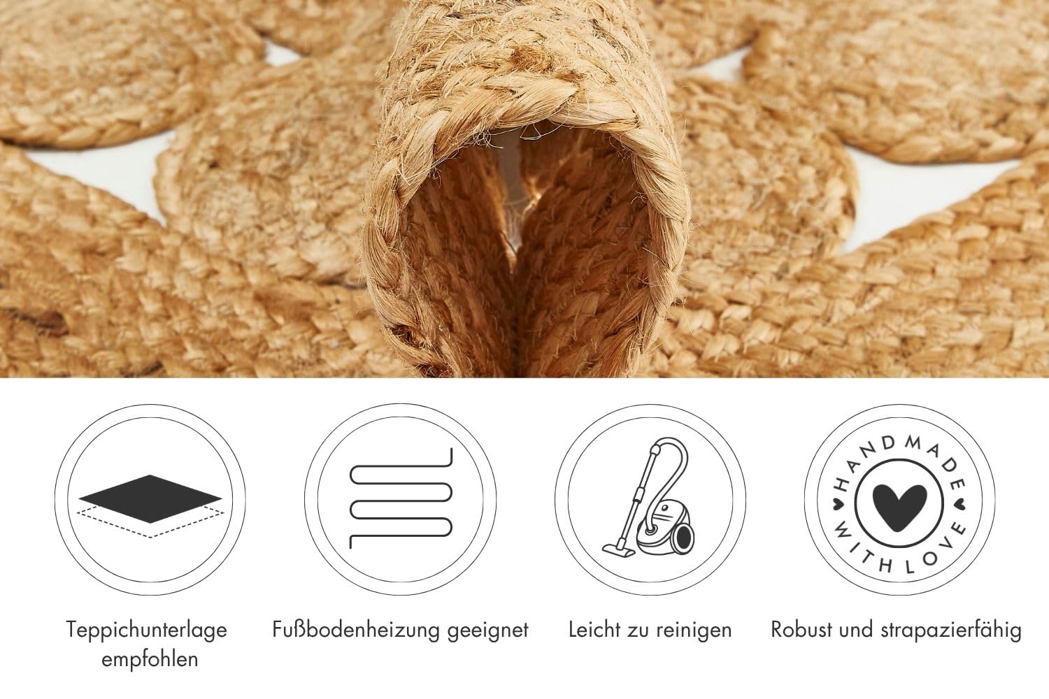 -LUXOR- living Dywan Balo – okrągły dywan jutowy – nadaje się również jako dywan do sypialni – zrównoważony dywan w stylu boho, beżowy – chodnik – produkt naturalny, 80 cm, okrągły