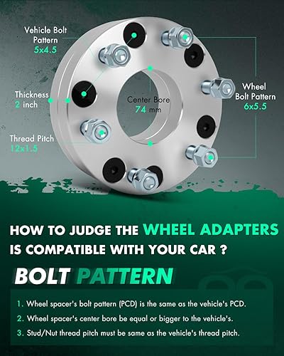 Miniatura 3 de SCITOO 4 adaptadores de rueda de 5 x 4.5 a 6 x 5.5 pulgadas, orificios de 2 pulgadas, pernos de 2.913 in, espaciadores de rueda de 5 lengüetas, sin