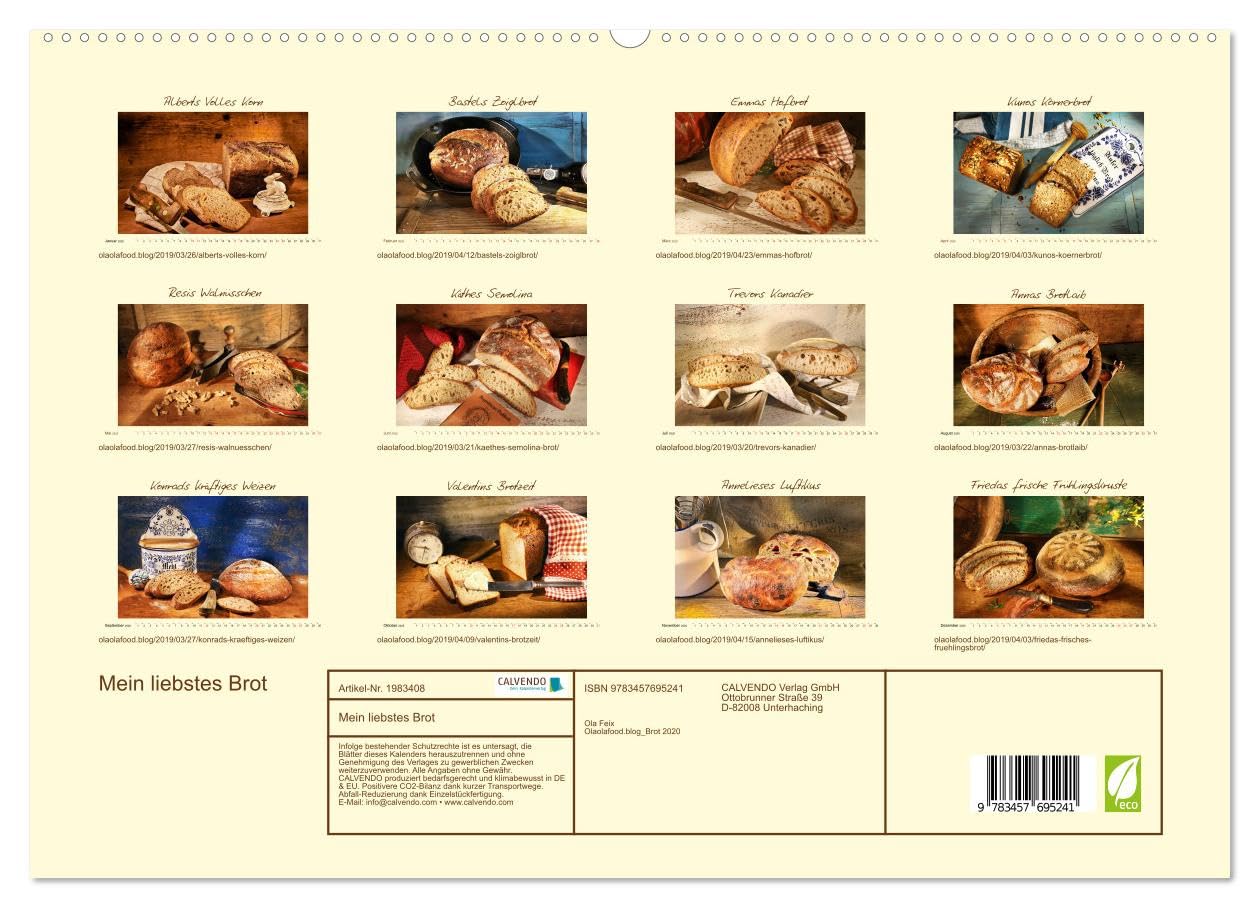 Mein liebstes Brot (hochwertiger Premium Wandkalender 2026 DIN A2 quer), Kunstdruck in Hochglanz: Hausgebackene Sauerteigbrote mit Rezeptverweis (CALVENDO Lifestyle)
