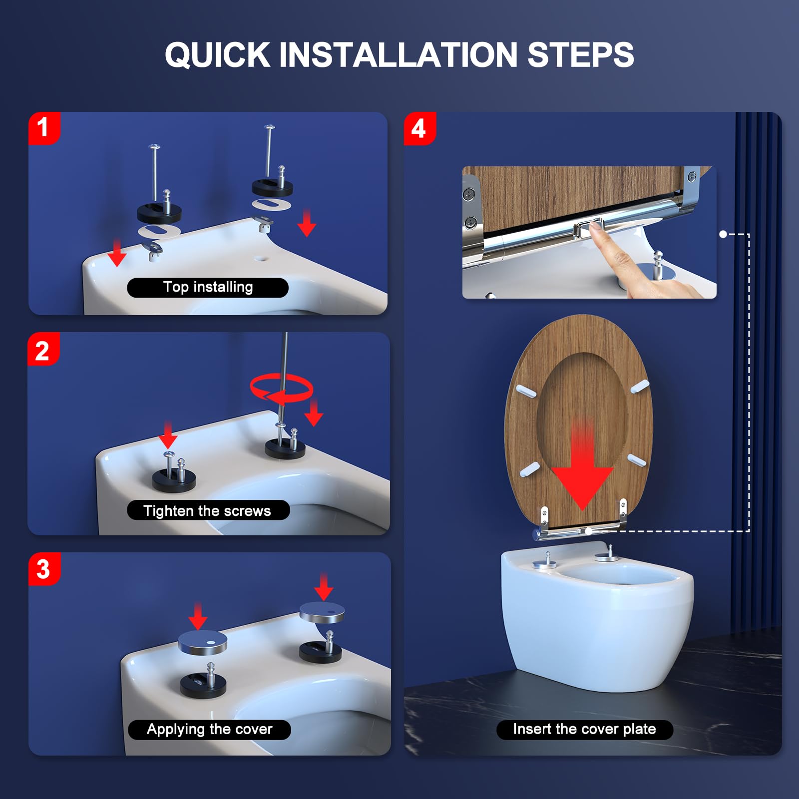 Abattant WC avec frein de chute,Cuvette WC très résistant à fermeture douce,Abattant WC Forme O,Lunette de Toilette Universelle (Effect Bois)