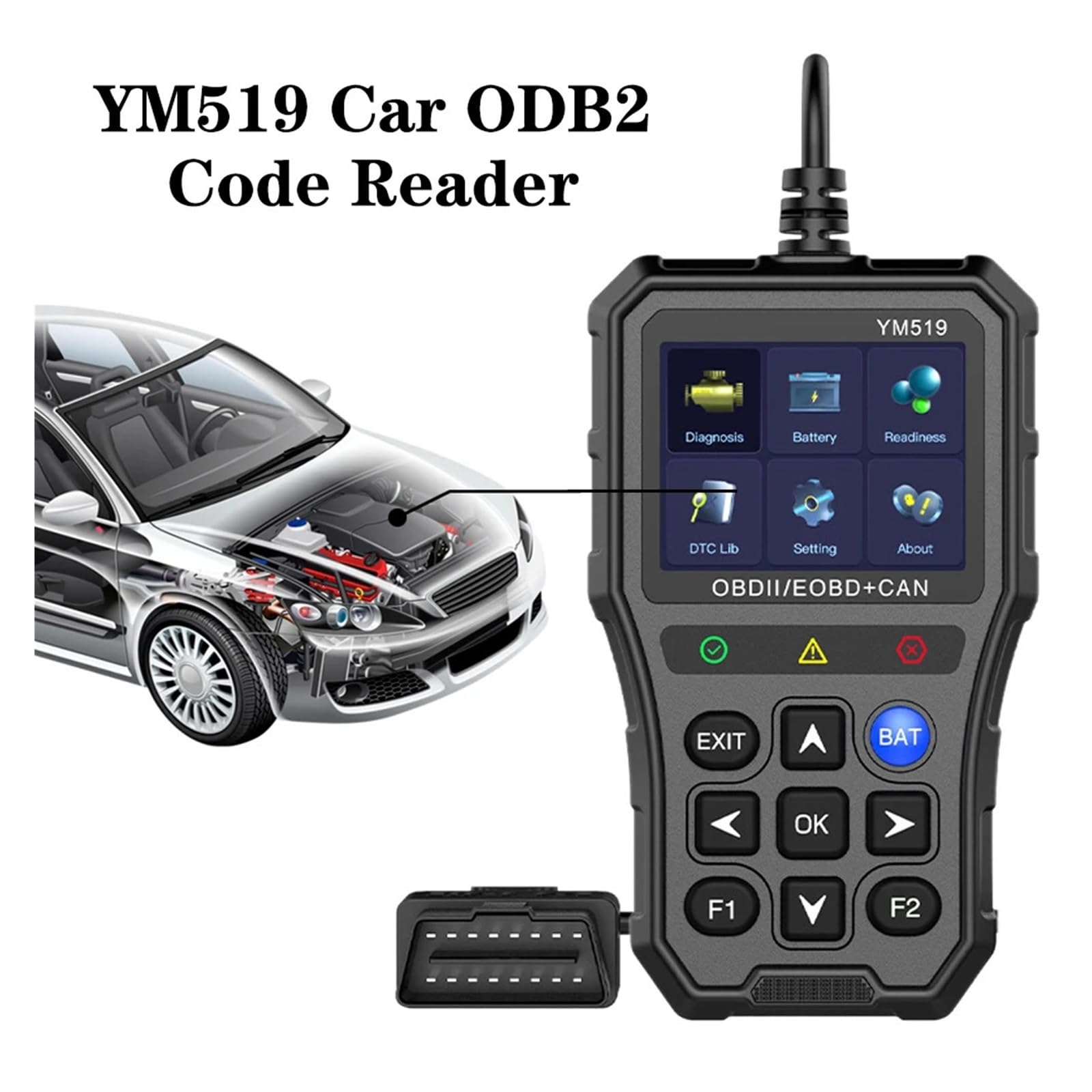 Skaner kodów usterek Wielojęzyczny system Check Engine Czytnik Narzędzie diagnostyczne samochodu OBD2 YM519 Tester akumulatorów,Przyjazny dla użytkownika