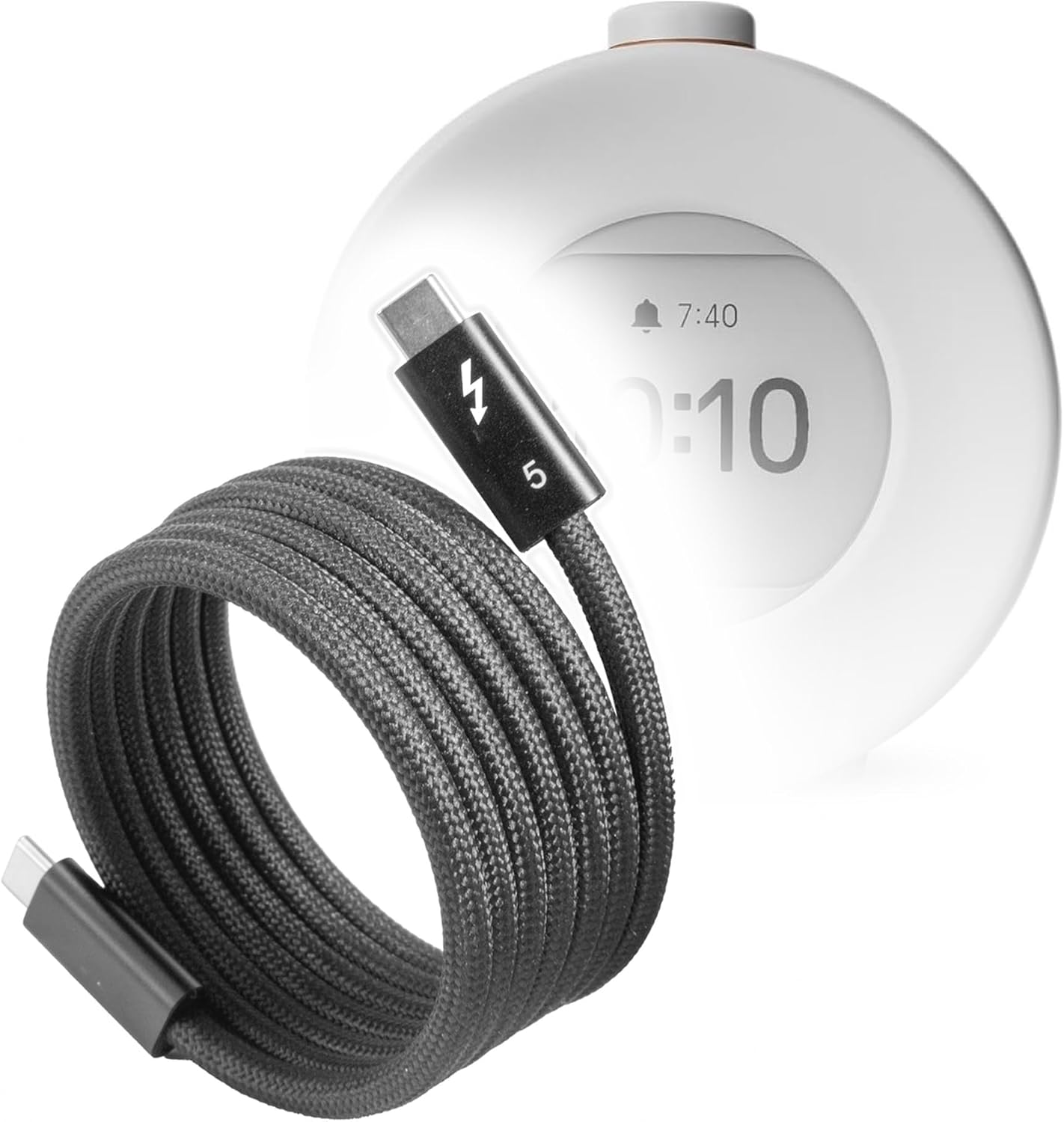 BoxWave Cable Compatible with Mudita Harmony 2 - SnapWrap Thunderbolt 5.0 Cable (5ft 240W), Magnetic Self-Coiling Nylon Braided Retractable - Jet Black