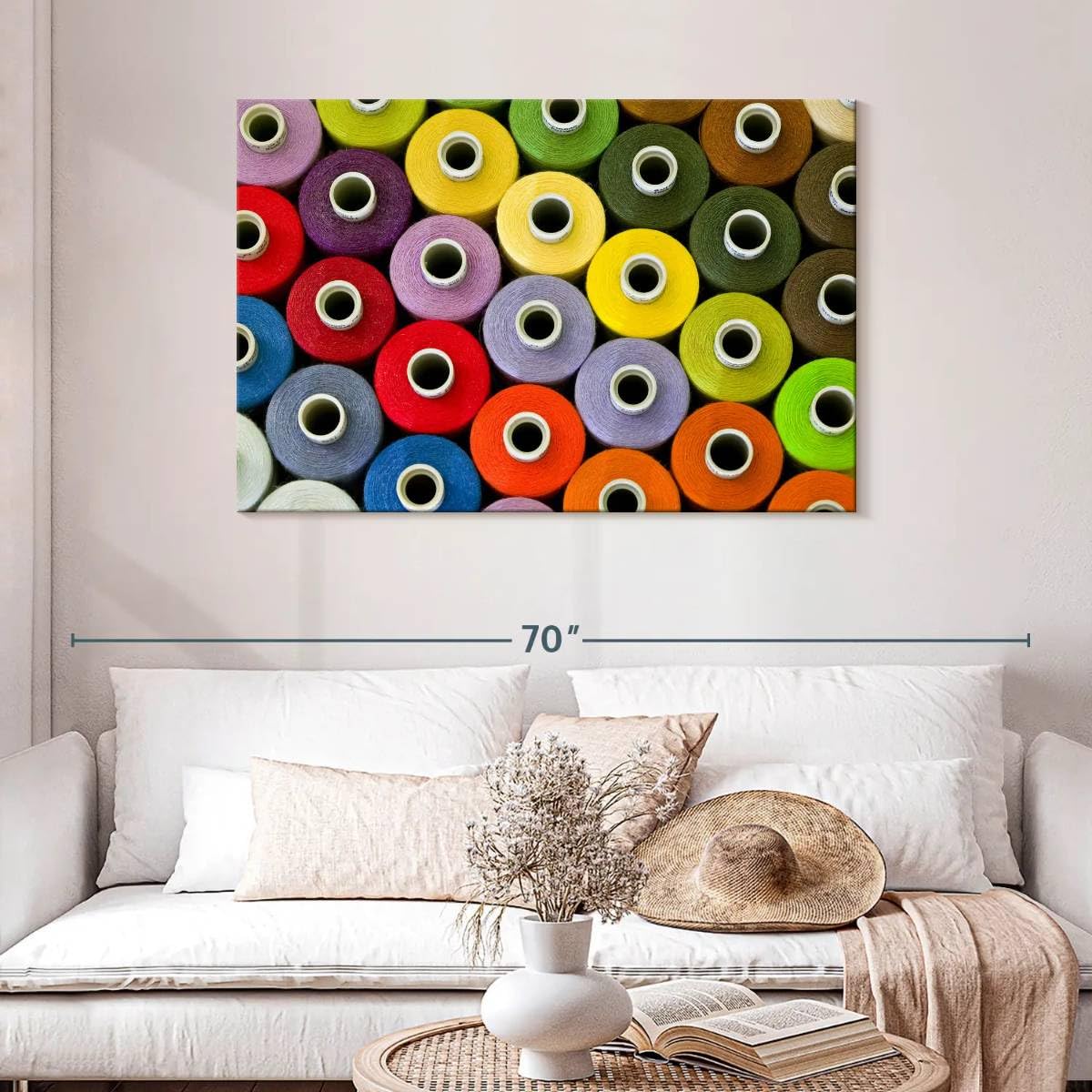 Elephant Stock - Threads For Sewing Wall Art - Horizontal Canvas Wall Art - Living Room Wall Decor - Photography Hobbies And Lifestyle Canvas Art - Orange And Red Decor - 45