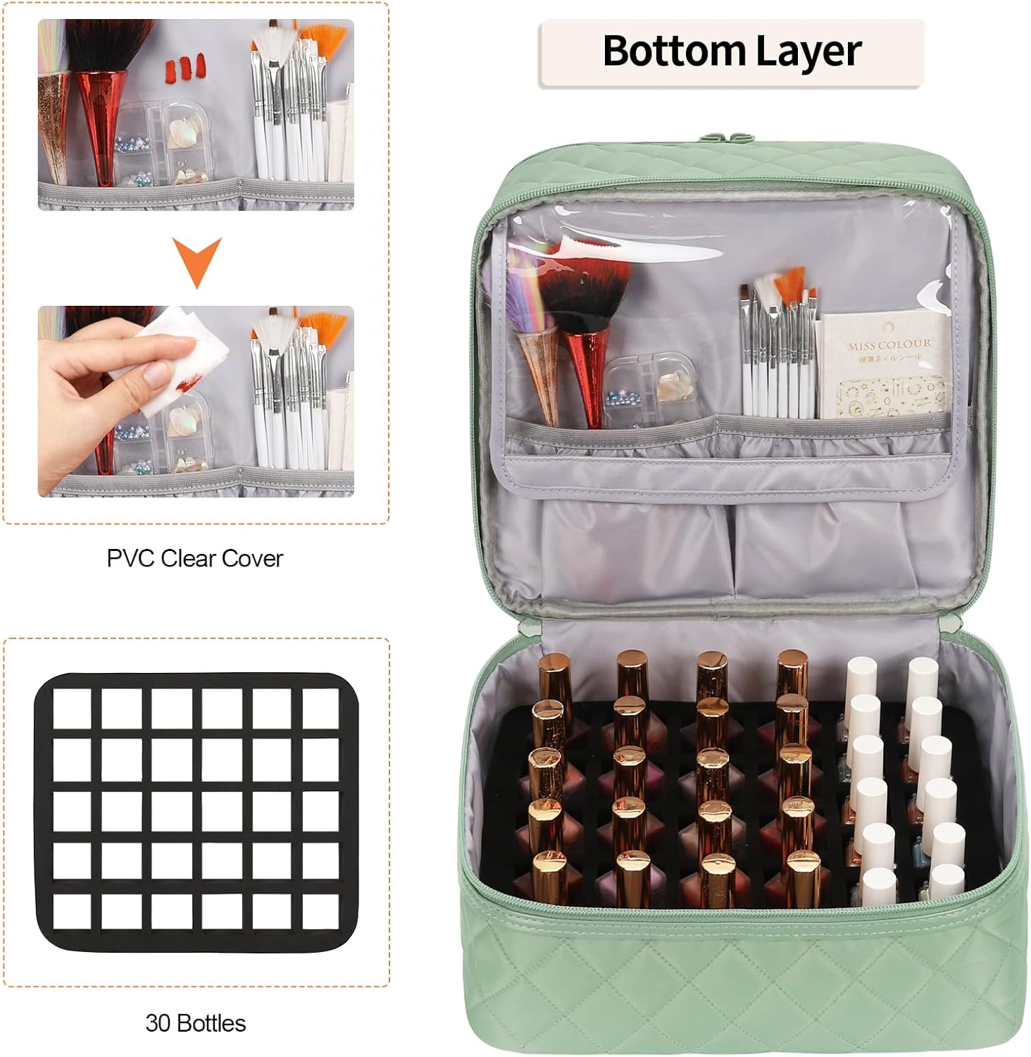 Ethereal Nail Polish Organizer Case Holds 30+ Bottles (15ml/0.5 fl.oz) Nail Lamp, Gel Polish Travel Case Bag for Nail Suppiles, Gift for Manicurist, Girls