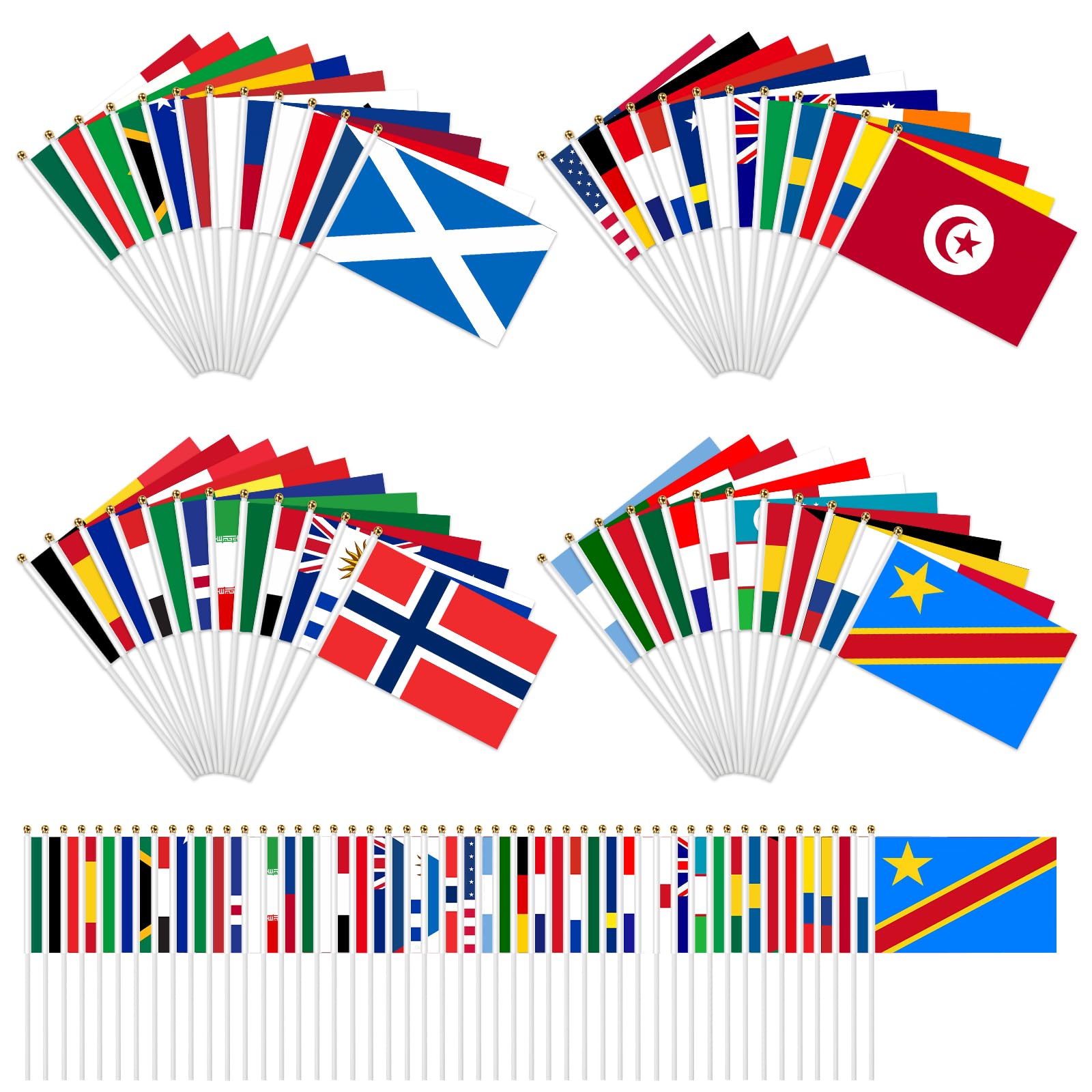 48pcs World Cup Hand Held Flags on Sticks, 2026 Participating Countries Flag for Football Tournament, Double Sided World Cup Flags for Football Fans Celebration Decorations (14x21cm/5.5x8.7in)