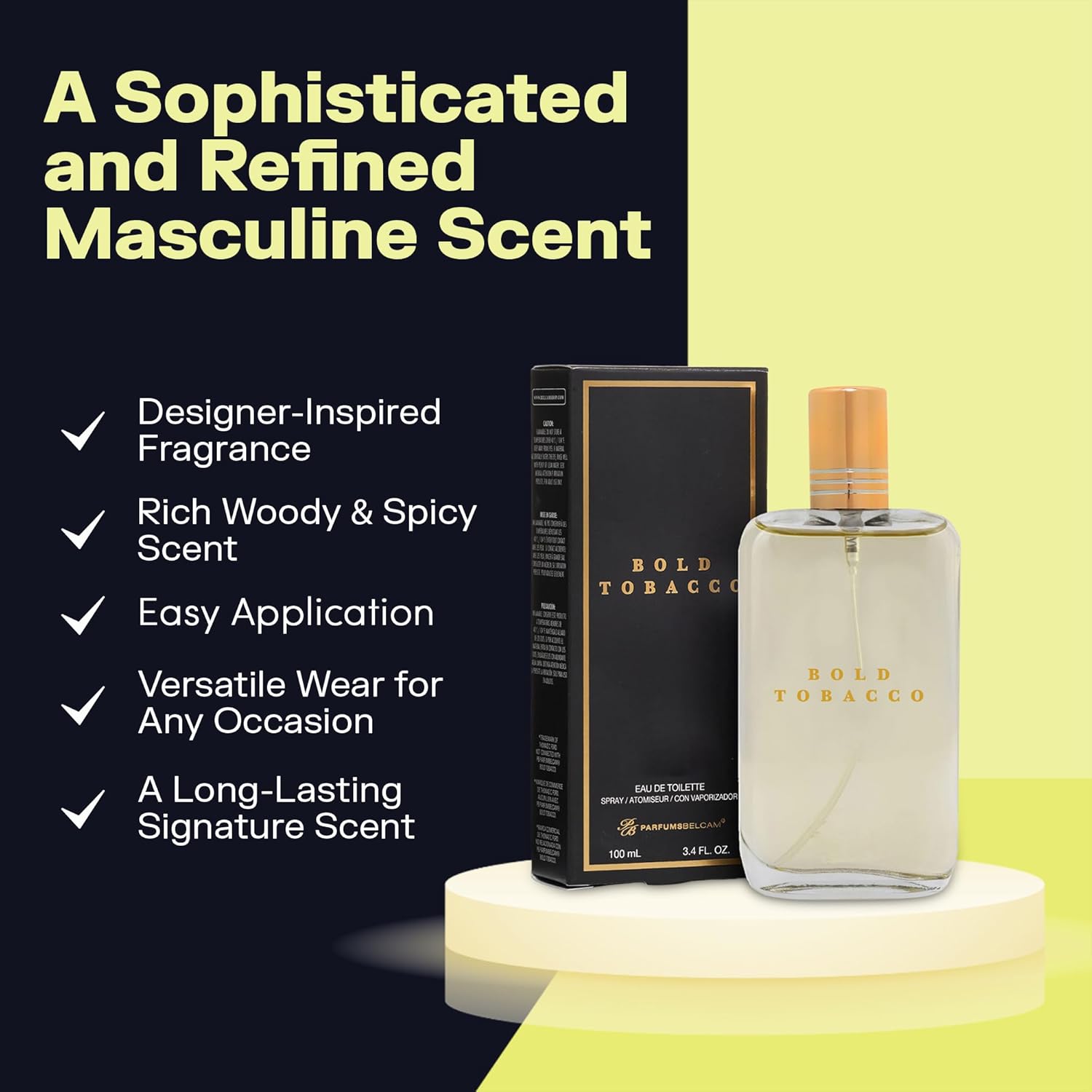 PB ParfumsBelcam Bold Tobacco Eau de Toilette Spray for Men – Warm Woody Spicy Scent with Tobacco Flower, Ginger, Cinnamon & Vanilla – Typically Lasts 3–6 Hours, Masculine Signature Scent, 3.4 fl oz - Image 4