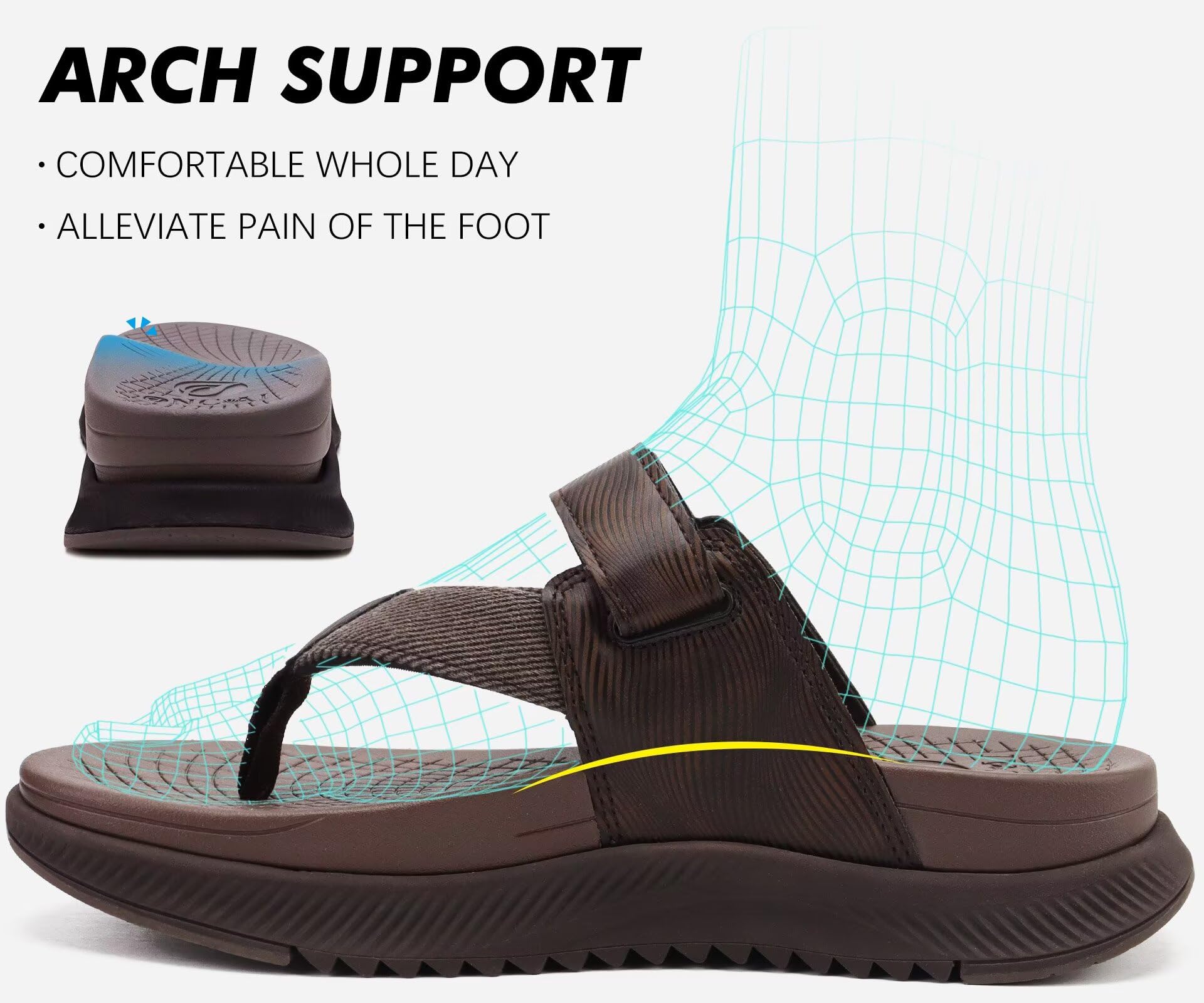 ONCAI Orthopädische Flip Flops für Männer Herren Bogen Unterstützung Walking Sandalen Sport Erholung Orthotic Leder Sandale für Mann Plantar Fasciitis 40-48