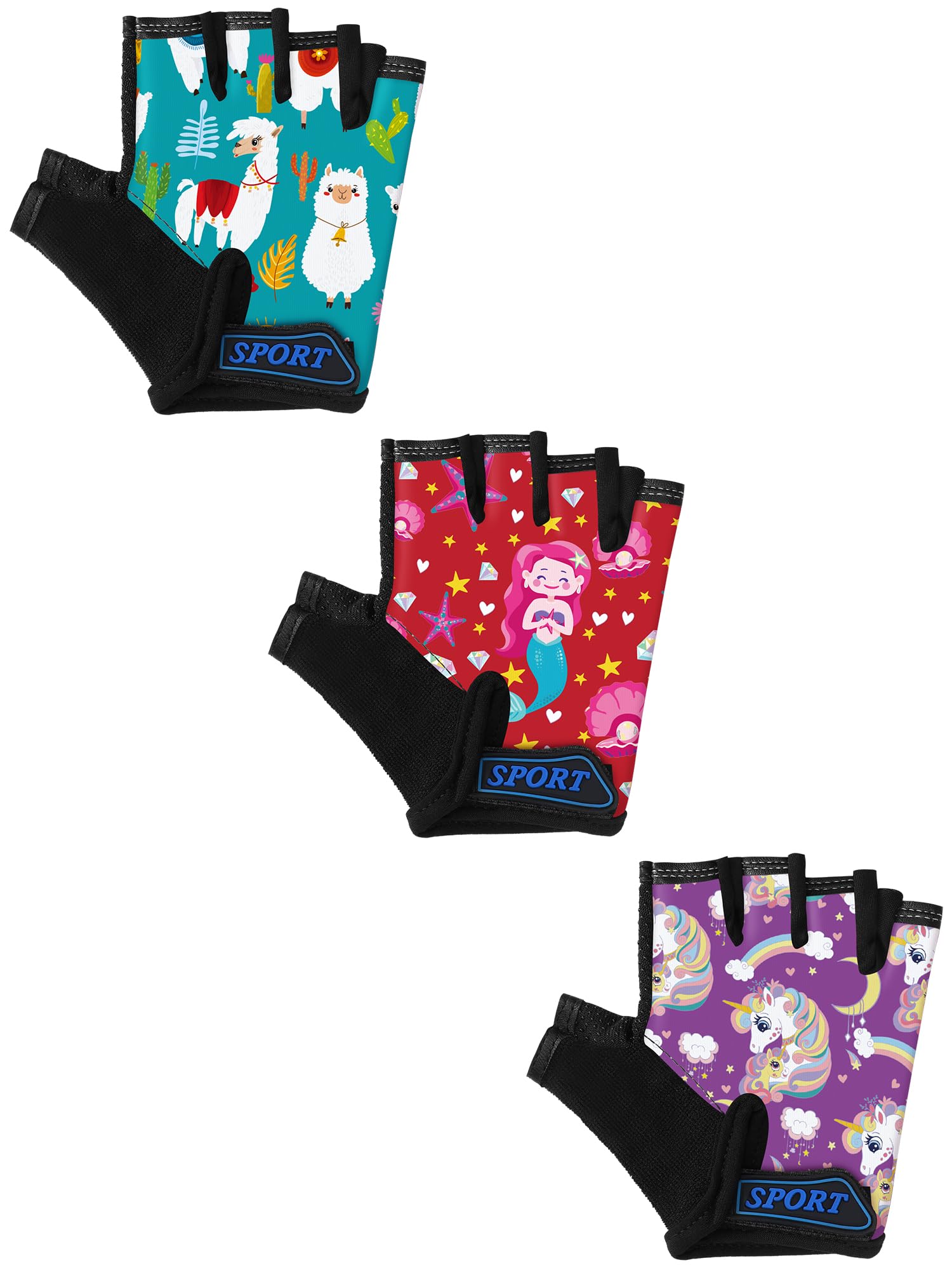 Boao 3 Pairs Kids Bike Gloves, Fingerless Gloves