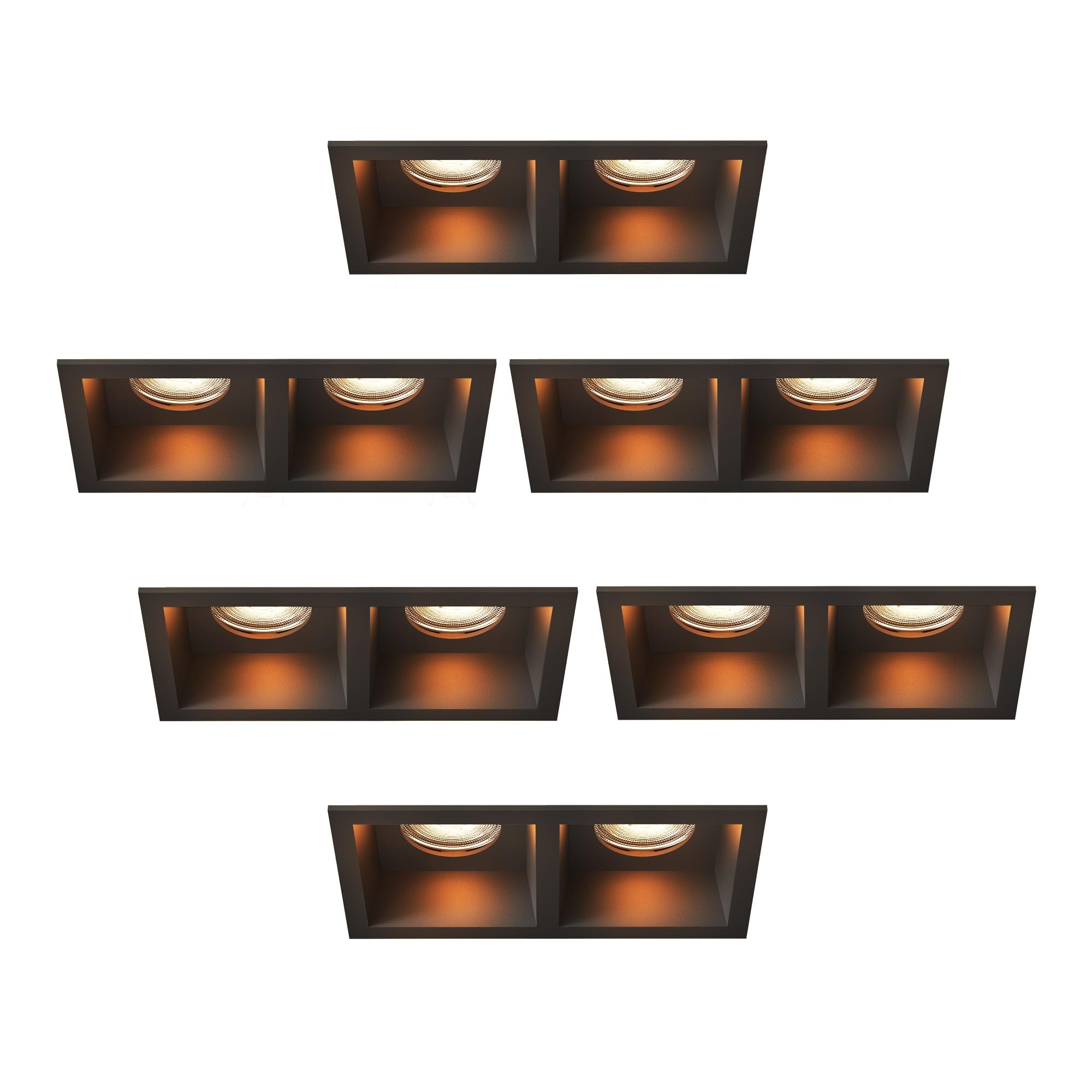 Ledvion 6er Set LED Einbaustrahler 2-Licht Schwarz Warmweiss | Einbaumass 162x150x175mm; Fuer trockene Innenraeume wie Wohnzimmer Kueche und Flur; Integrierte LED Lichtquelle enthalten