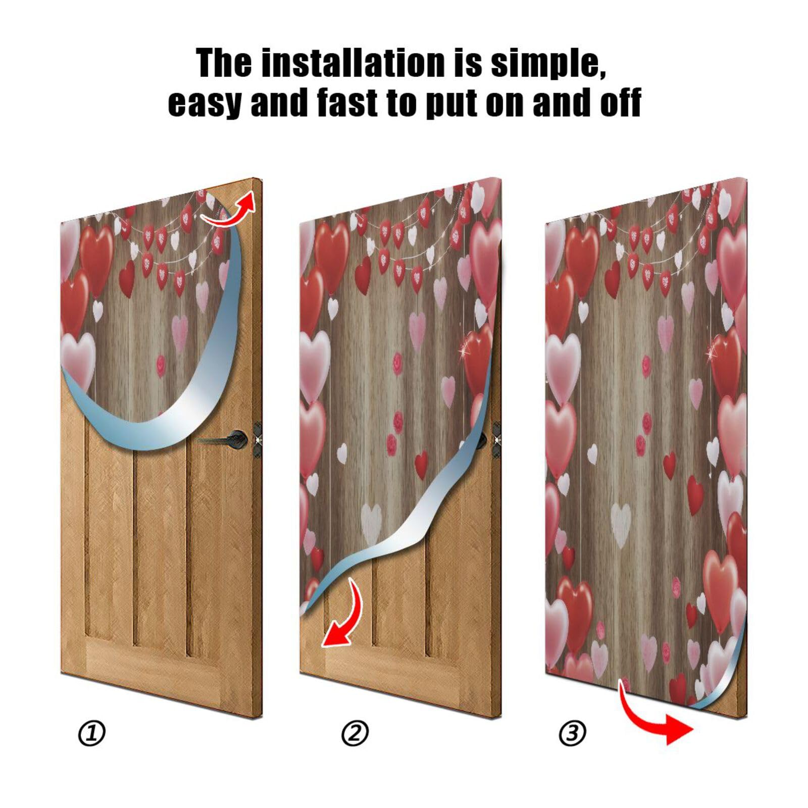 FLildon Pink Red Heart Wooden Valentine's Day Door Cover Decoration, Party Accessory Porch Decor for Festive Ornament Room Door Covers 36 x 98 Inch