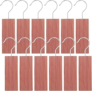 12 Pcs Cedar Blocks with 12 Hook Hanger Hang Ups for Clothes Storage Natural Aromatic Long-Lasting Scent Cedar for Drawers and Closets 5.1x1.9x0.5in