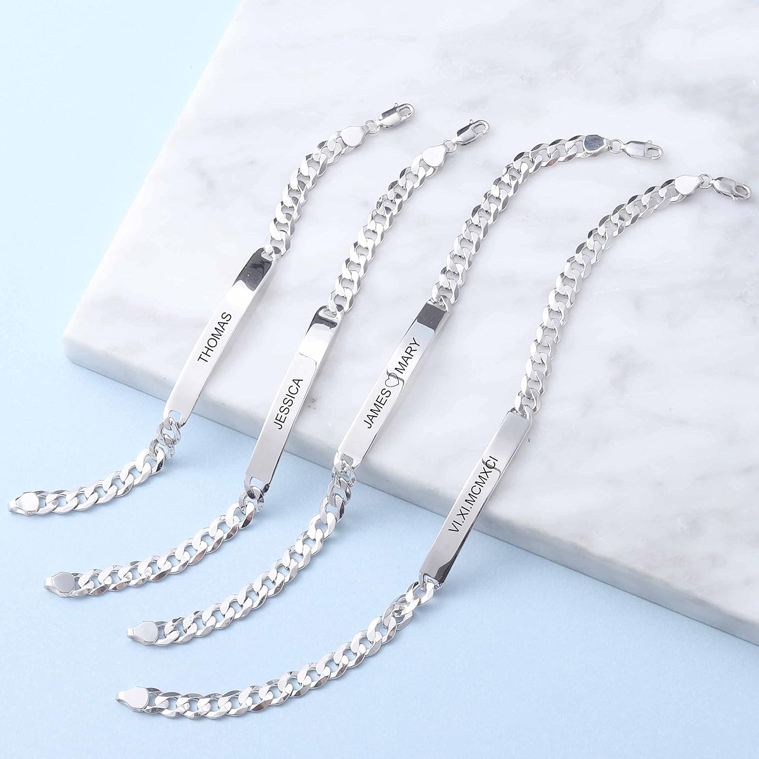 Personalized ID Bracelet – Custom Name Engraving, Elegant Bar Bracelet, Adjustable Stainless Steel Curb Chain, Gift for Husband, Wife, Boyfriend, Girlfriend