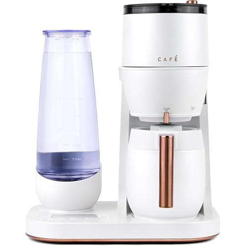 Café Specialty Grind and Brew Coffee Maker, Single-Serve to 10-Cup Thermal Carafe, with Built-In Bean Grinder & Removable 75oz Water Reservoir, WiFi & Smart Connected, SCA Certified, Matte White