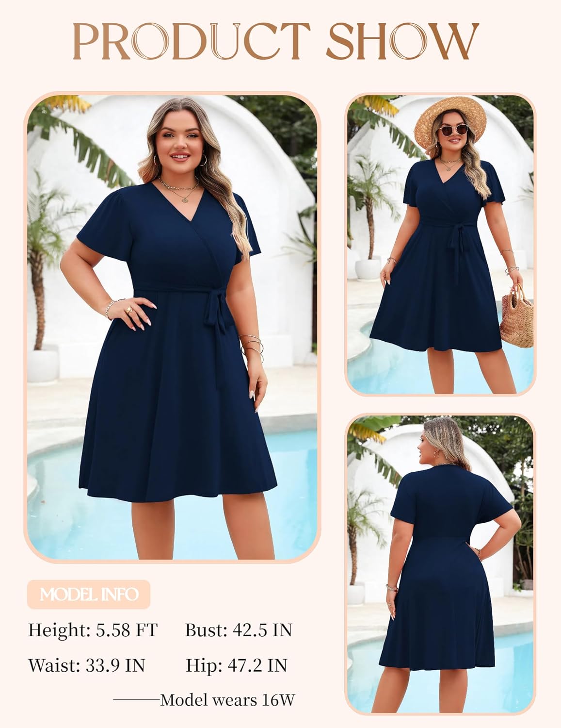 IN'VOLAND Women's Plus Size V Neck Knee Length Dress Casual Floral Dresses Summer Short Sleeve Sundress with Pockets - Image 4