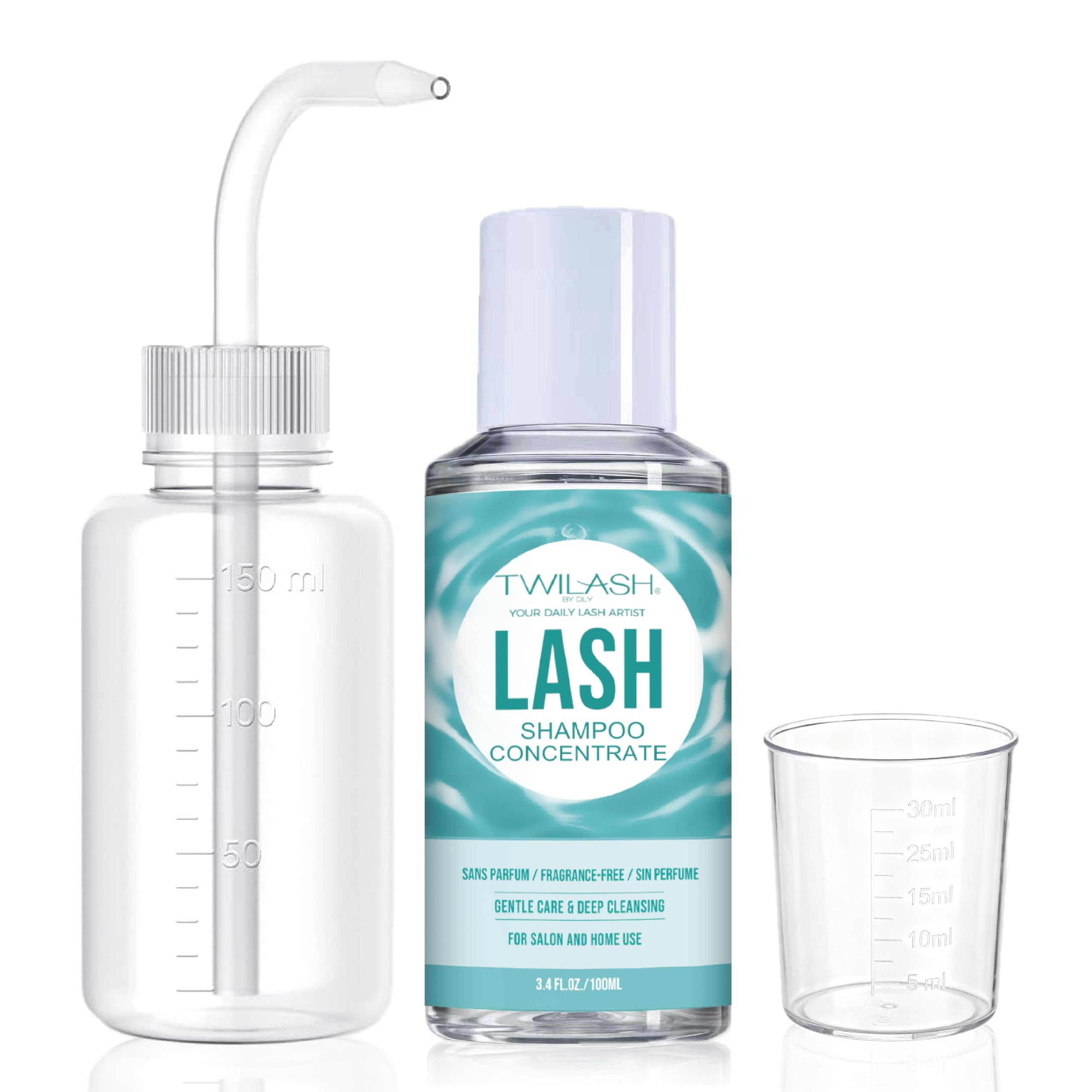 TWILASH 100ml 3 4 fl oz Lash Shampoo Concentrate with Wash Bottle - Oil-Free Eyelash Extension Cleanser -