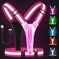 Vista 10 de Zacro LED Reflective Vest Running Gear, 5 Lights Colors High Visibility Reflective Running Gear Rechargeable Light Up Running Vest for Walking